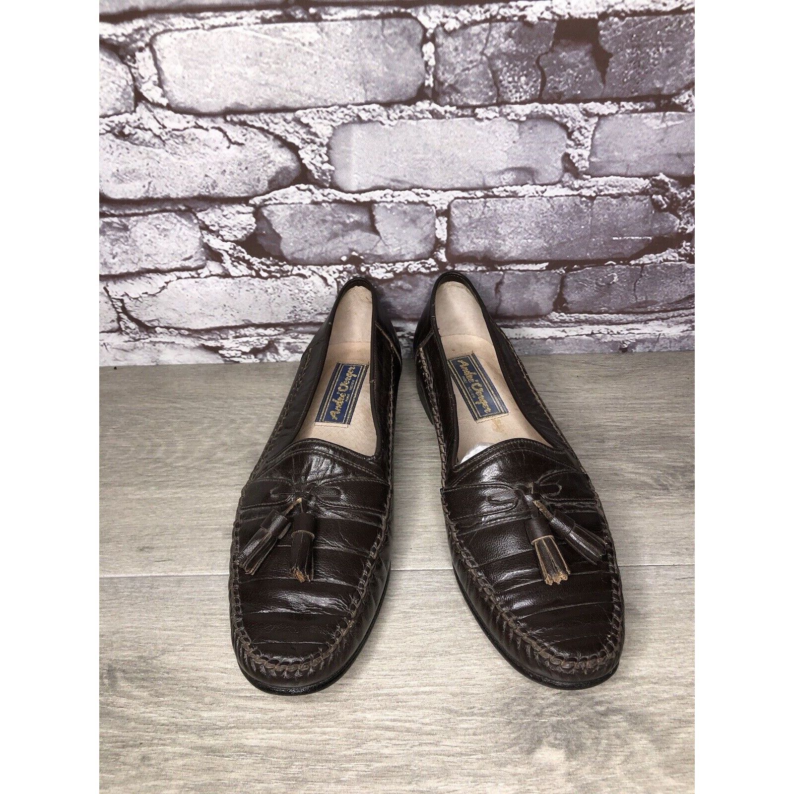 Other Andre Verger Brown Leather Tassel Loafers Handsewn Shoes Men Size US 8 / EU 41 - 10 Thumbnail