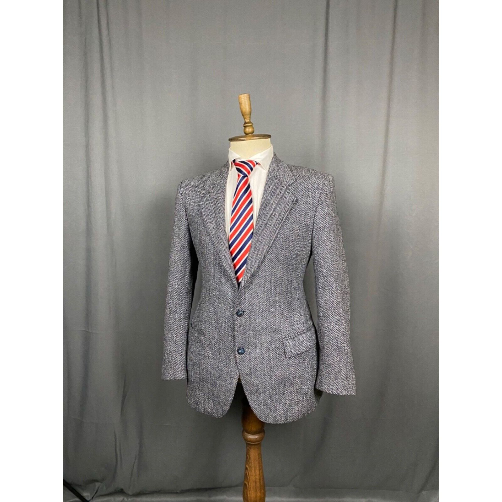 Harris Tweed Harris Tweed x Lubiam Herringbone Men's Blue Wool Blazer Jac Size 50R - 4 Thumbnail