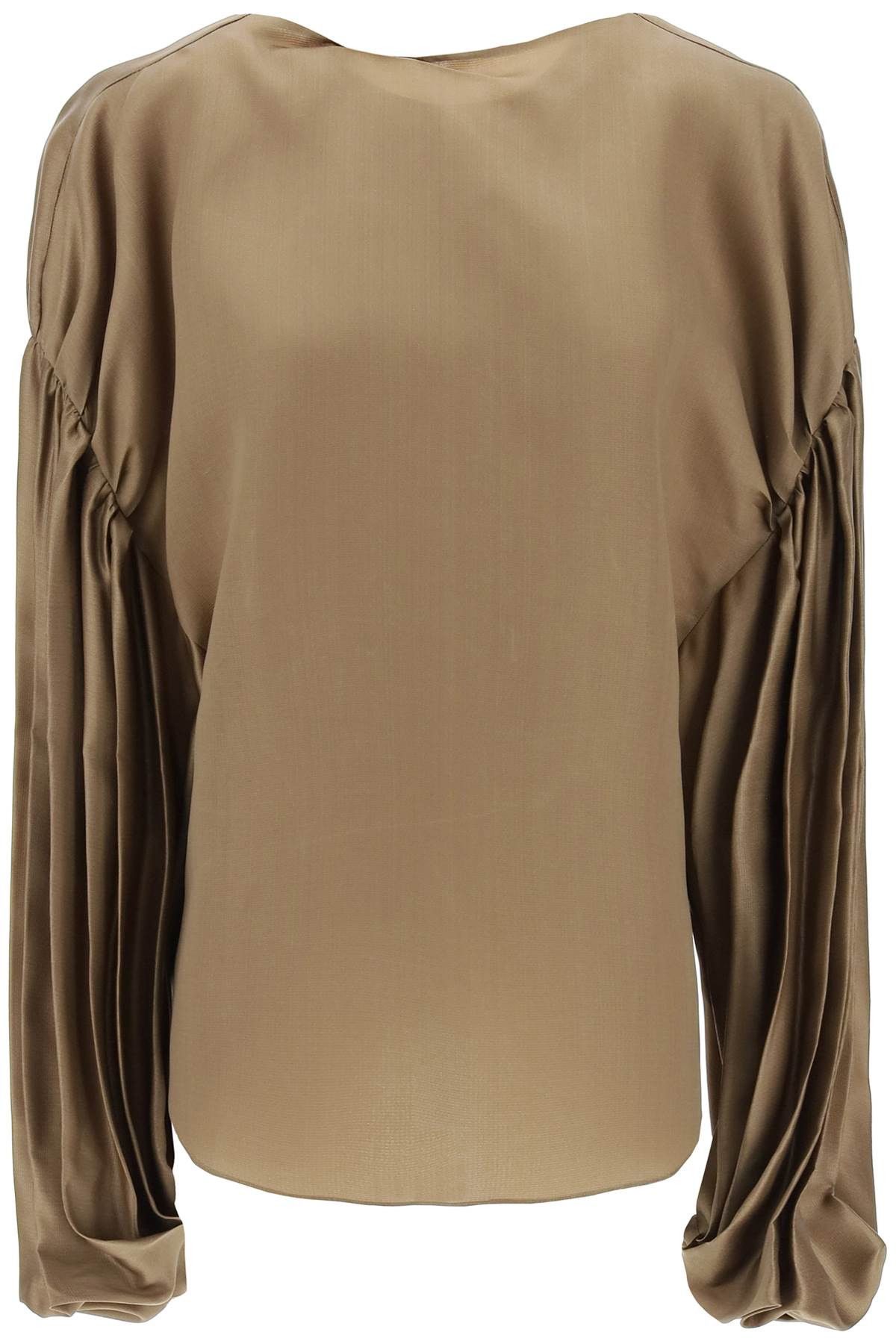 image of Khaite "quico Blouse With Puffed Sleeves in Toffee, Women's (Size XS)