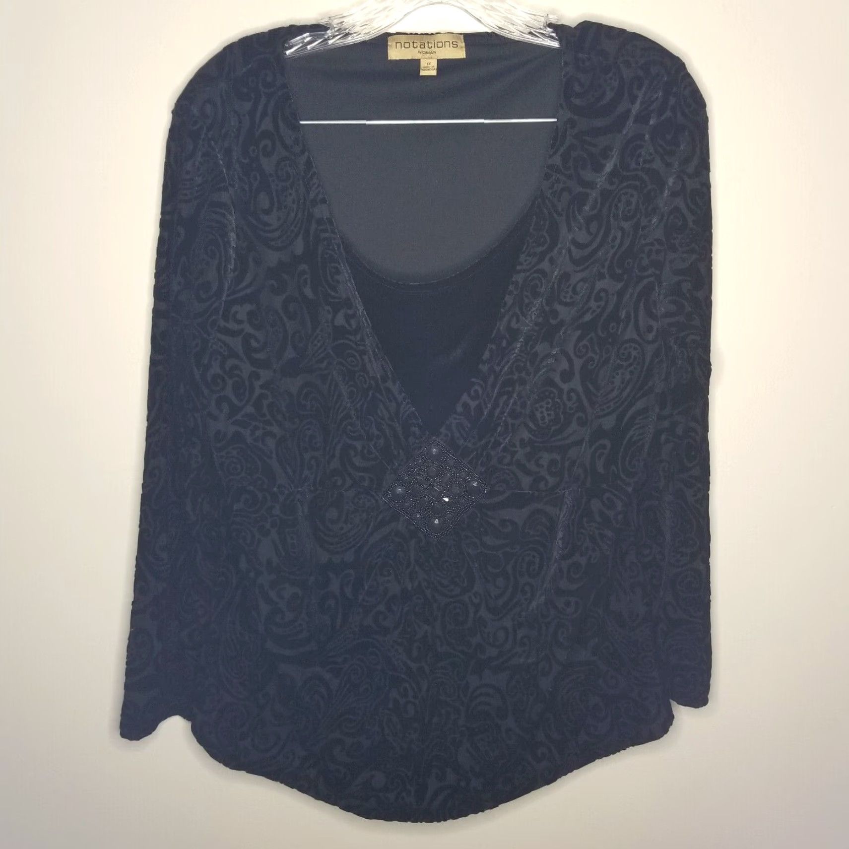 Vintage VINTAGE Notations Blouse Womens 1X Long Sleeve Black Felt Size 1X Size XL / US 12-14 / IT 48-50 - 2 Thumbnail