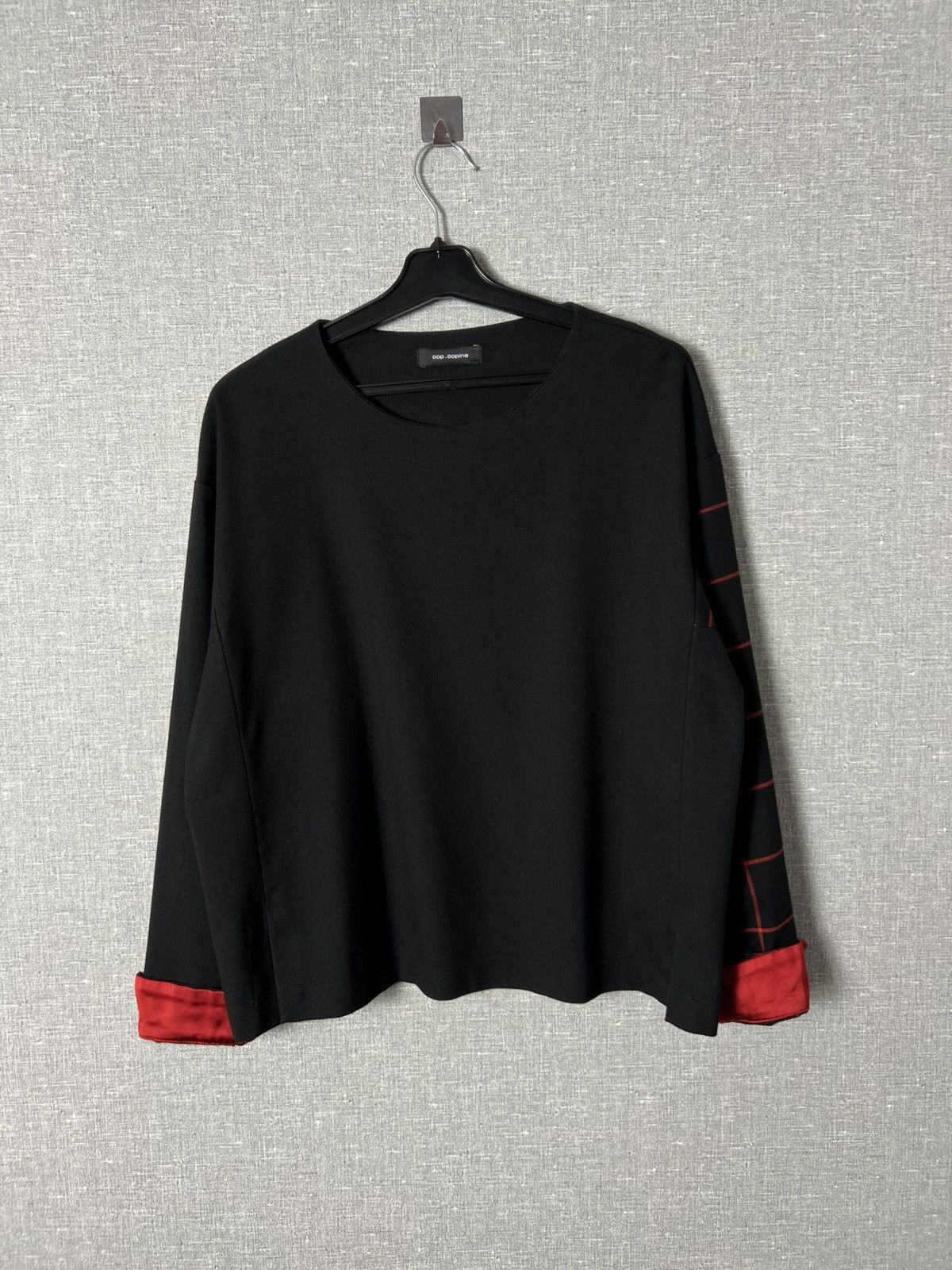 Cop Copine Cop Copine Black Knok Top with Red Checked Sleeve and Cuffs Size S / US 4 / IT 40 - 8 Thumbnail