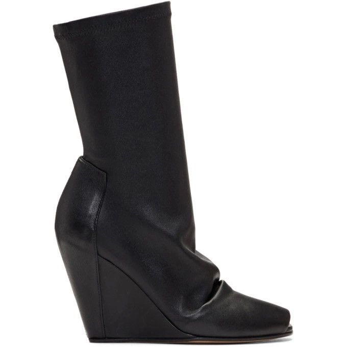 Rick Owens Rick Owens Black Open Toe Sock Wedge Boots Size US 7 / IT 37 - 9 Thumbnail