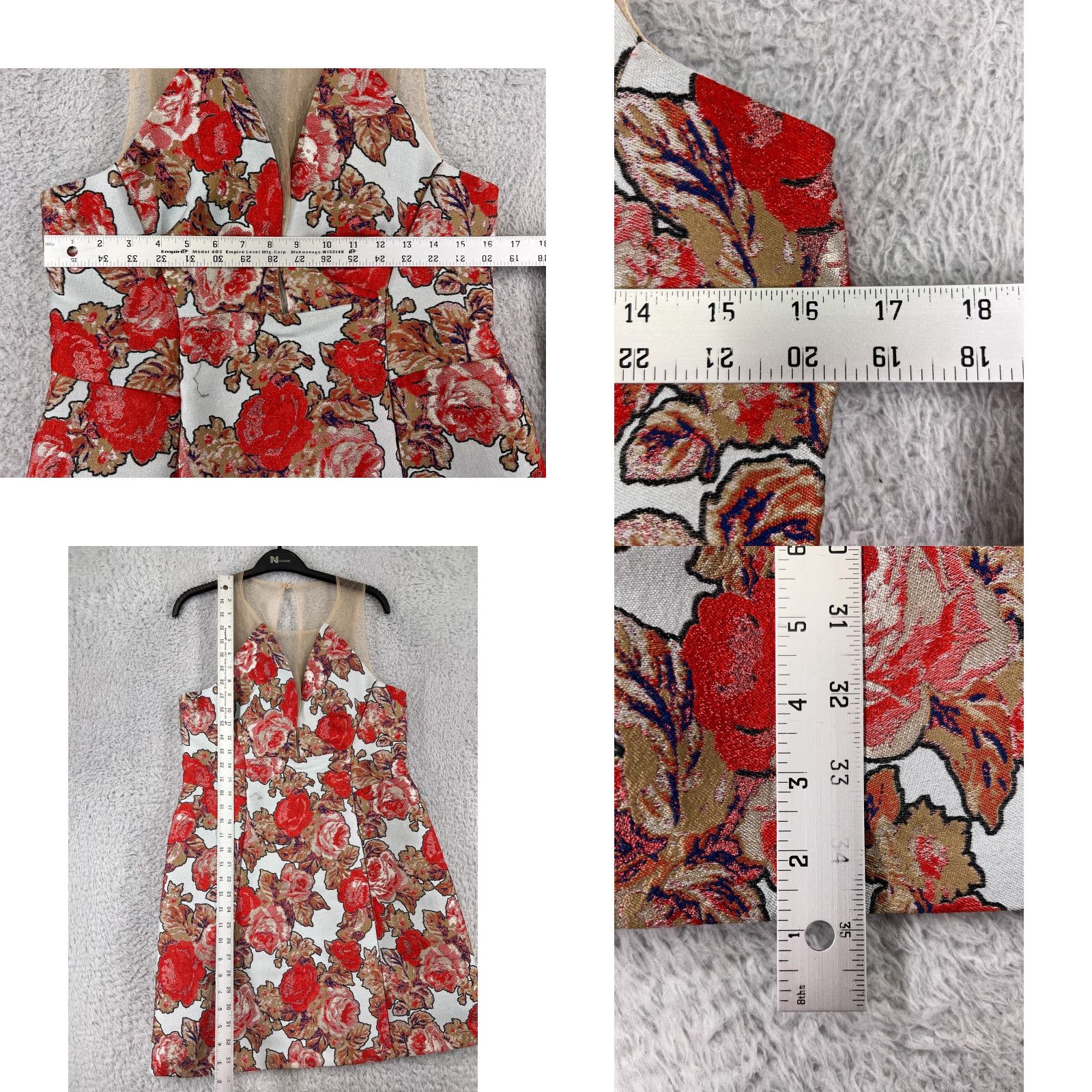 Topshop Top Shop Dress Womens 10 Red Floral Sleeveless V-Neck Mini Polyester Blend Botton, Ruffle Casual Party/Cocktail Size L / US 10 / IT 46 - 9 Thumbnail