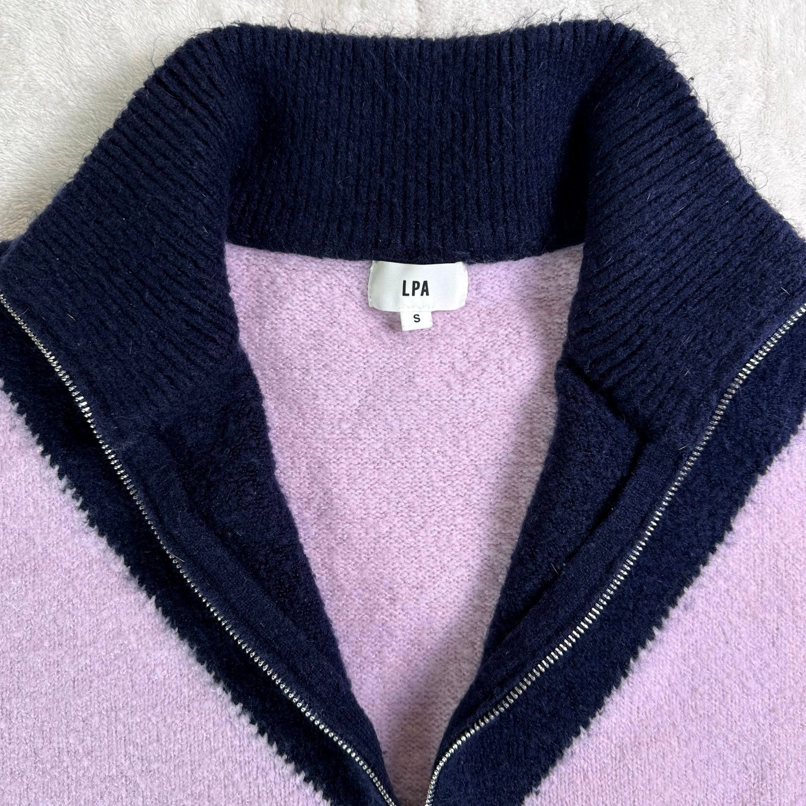 Other LPA Lilac Navy Color Block Half-Zip Collared Sweater Size S Size S / US 4 / IT 40 - 4 Thumbnail
