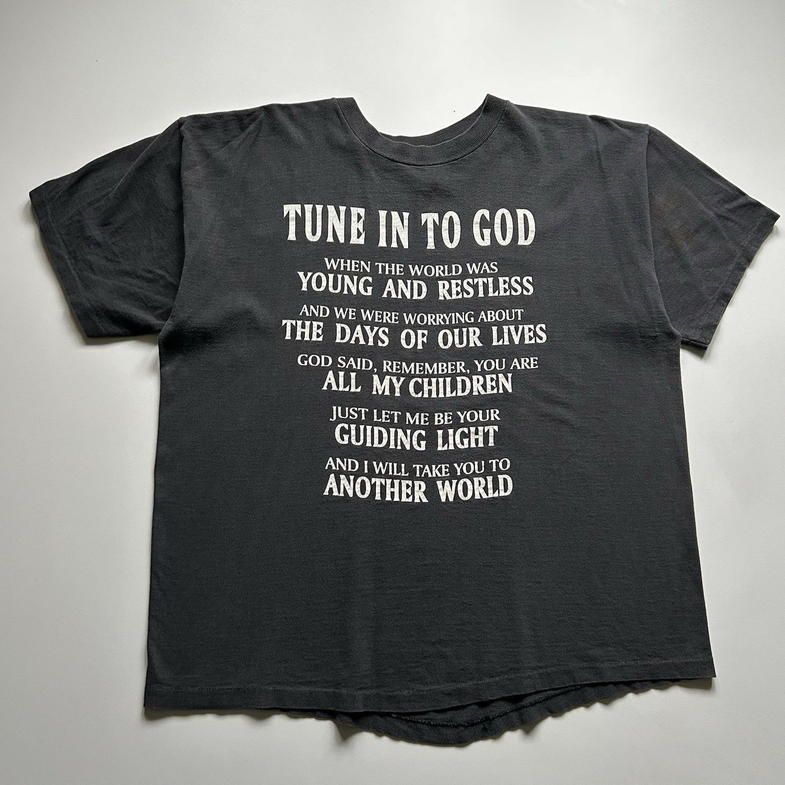 Vintage Vintage Tune In To God Shirt XL 90s Faded Black Religion USA Size US XL / EU 56 / 4 - 1 Thumbnail
