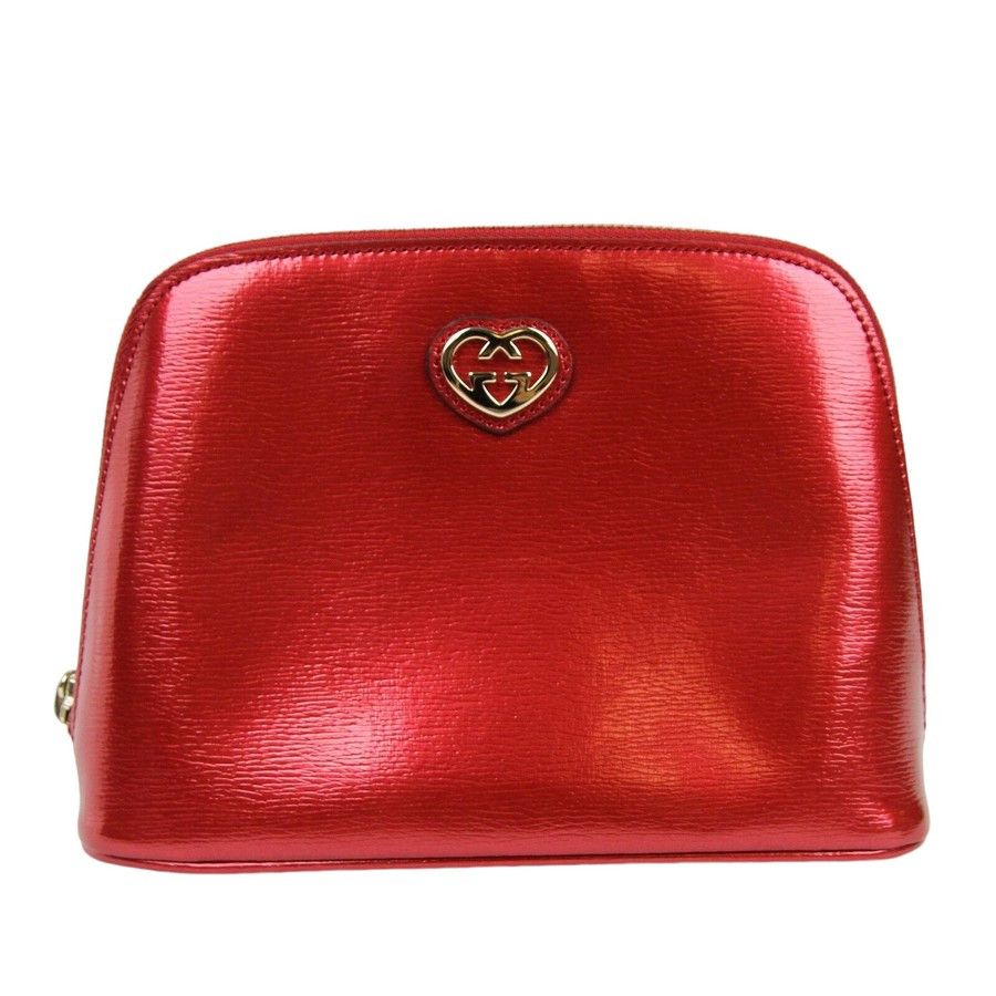 Gucci New Women's Red Shiny Leather Cosmetic Case w/Interlocking Size ONE SIZE - 1 Thumbnail