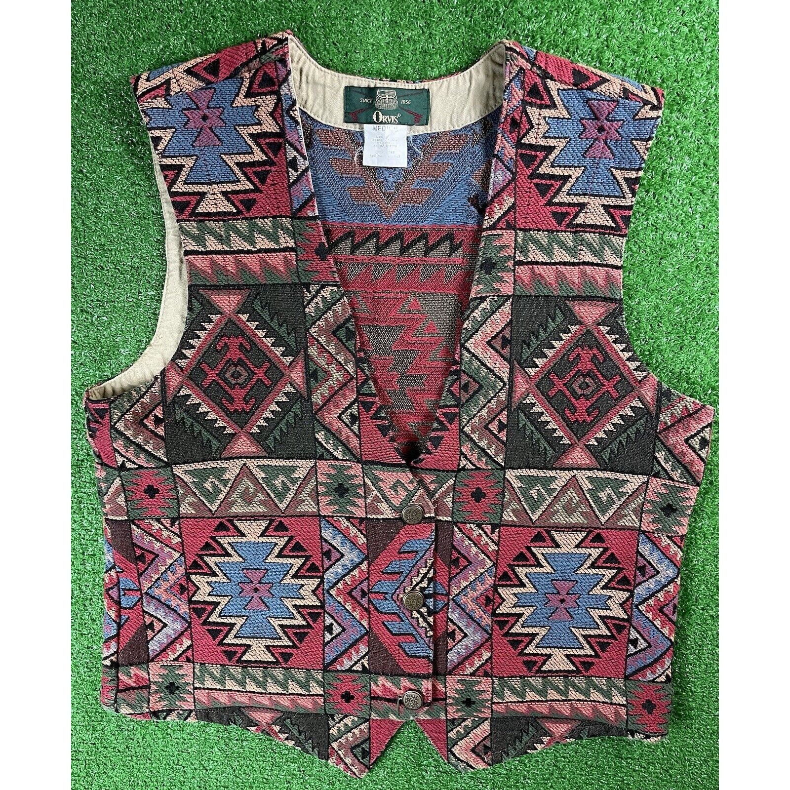 Orvis Vintage 90s Orvis Cotton Ralph Aztec Knit Medium Vest USA Size US M / EU 48-50 / 2 - 1 Thumbnail