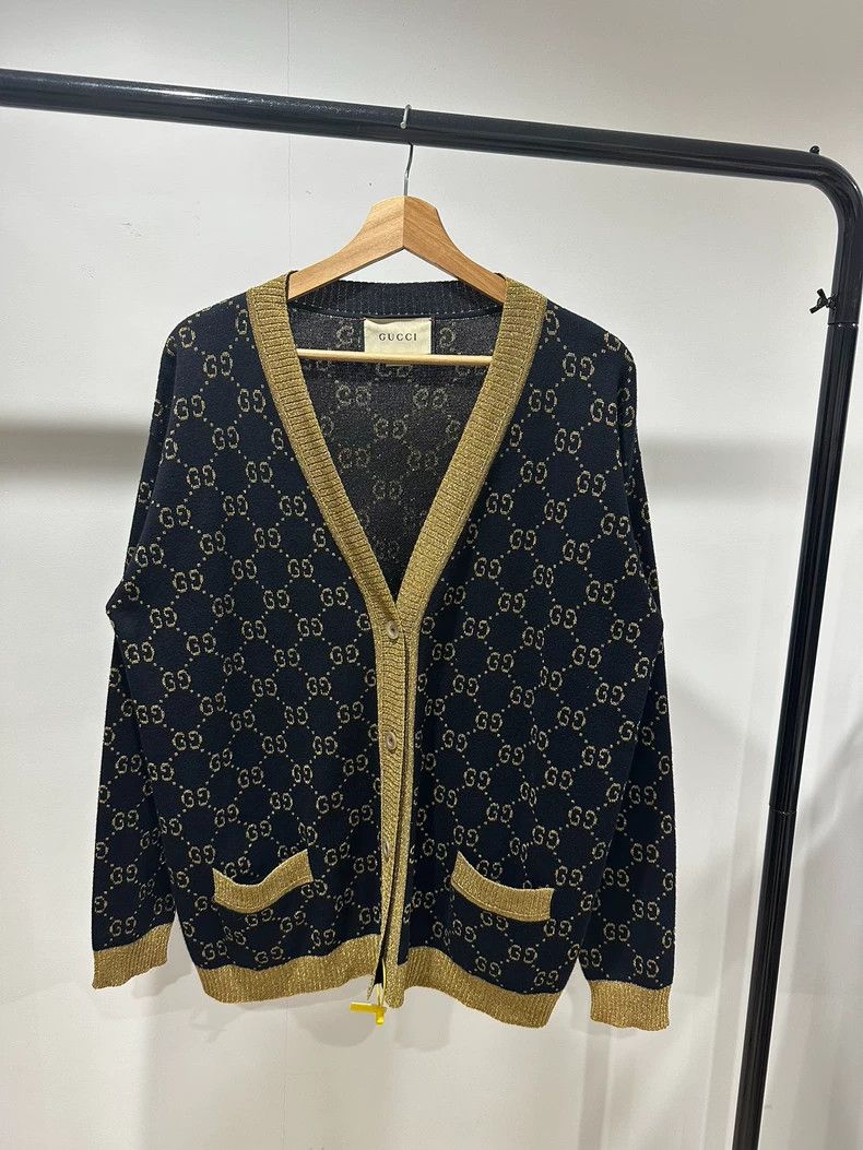 Gucci Black gold GG full print logo cardigan sweater -DMC