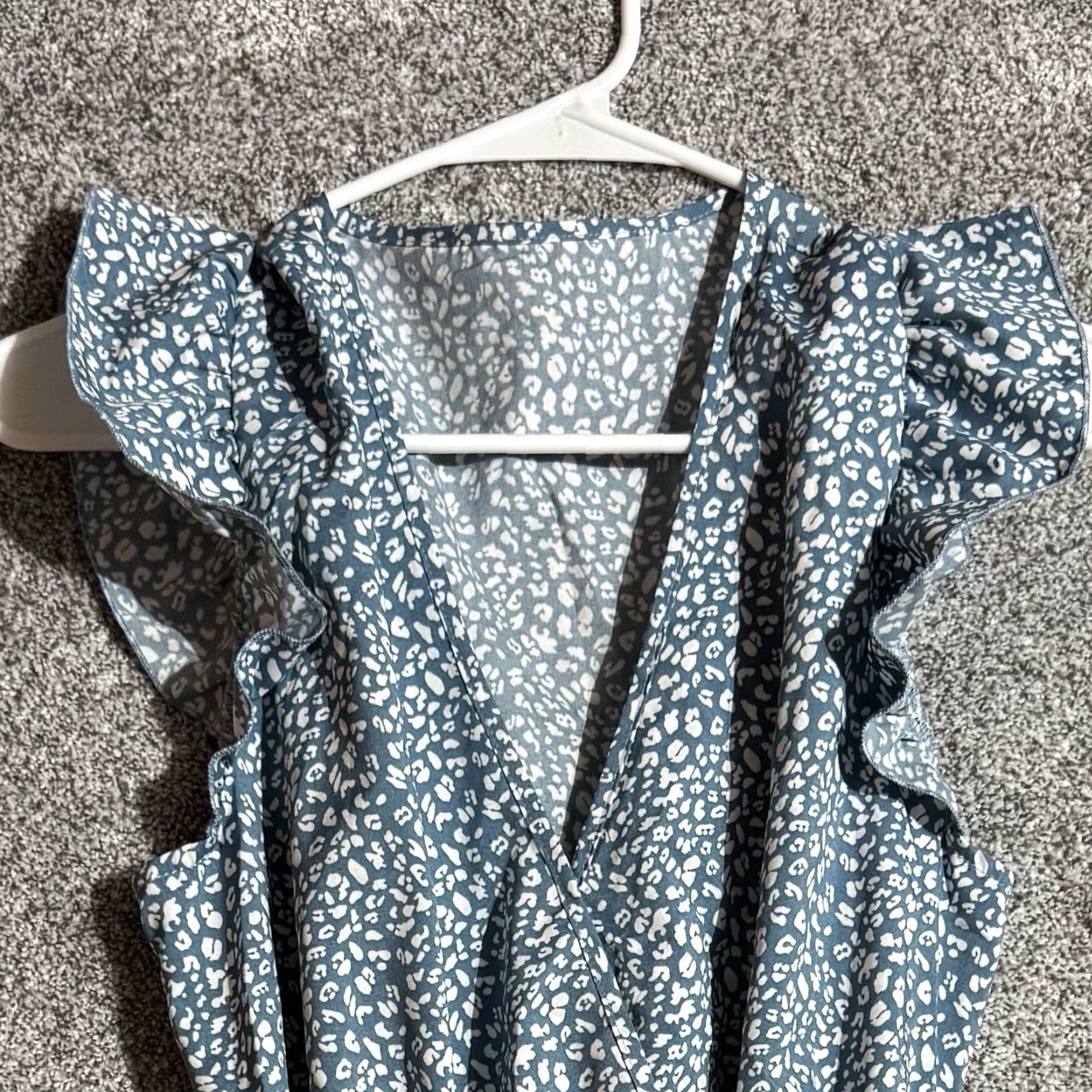 Vintage Cupshe Romantic Dress L A-Line Boho Chic Dainty Cheetah Print Ruffle Sleeves Knee Length V-Neck Belted Casual Party/Cocktail Travel White Size L / US 10 / IT 46 - 3 Thumbnail
