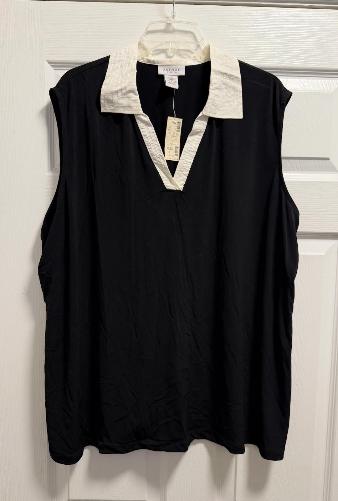 Designer Chic Avenue Stretch Black Top w/ White Collar – 26/28 Blouse Size M / US 6-8 / IT 42-44 - 4 Thumbnail