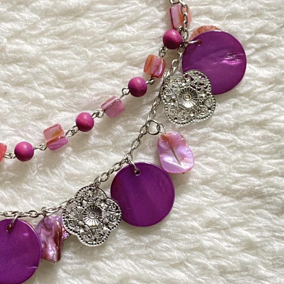 Other Purple Layered Necklace with Silver & Natural Charms Size ONE SIZE - 3 Thumbnail
