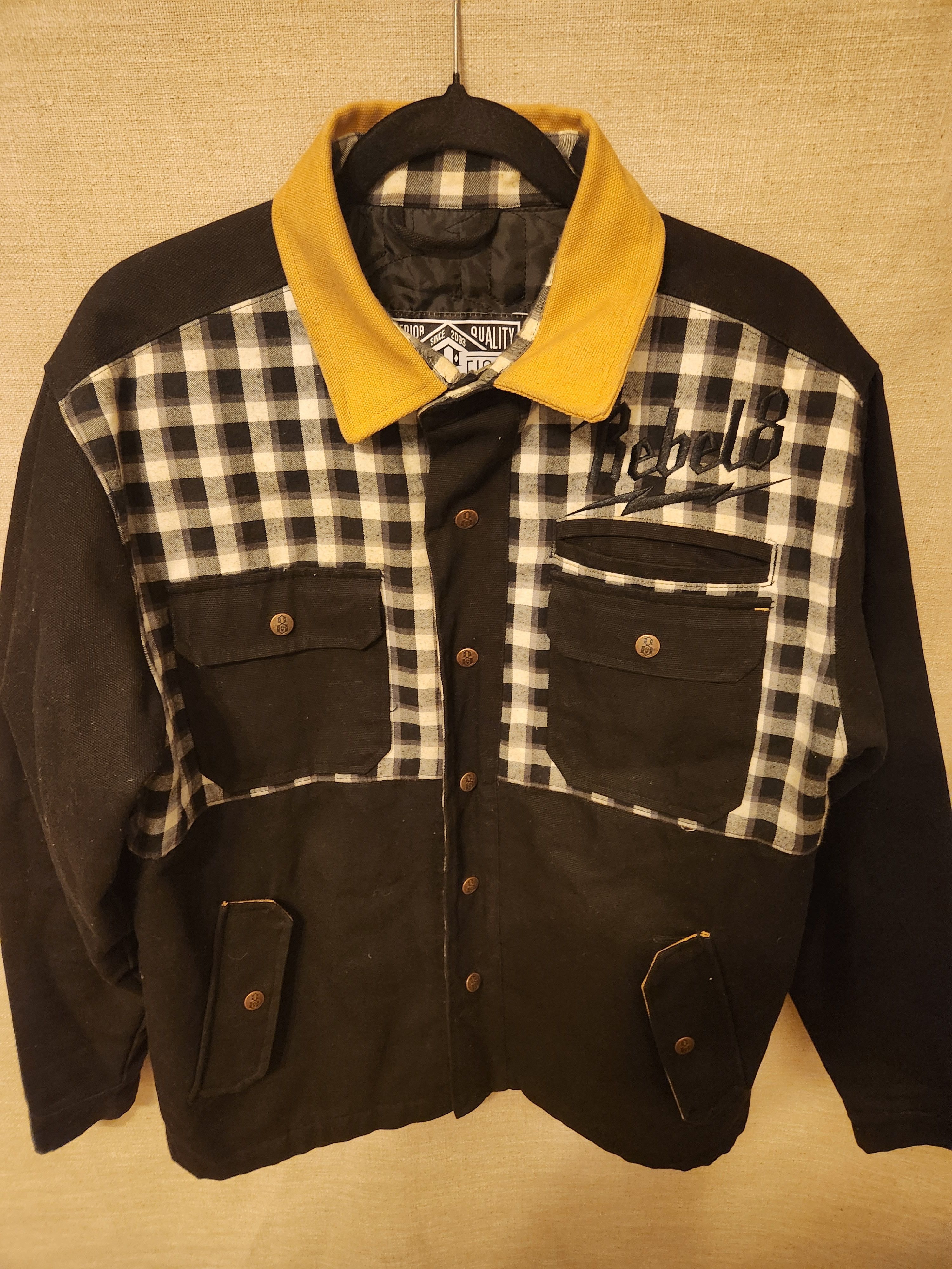 Rebel8 100% Heavy Cotton Black and Plaid Jacket Size US M / EU 48-50 / 2 - 1 Thumbnail