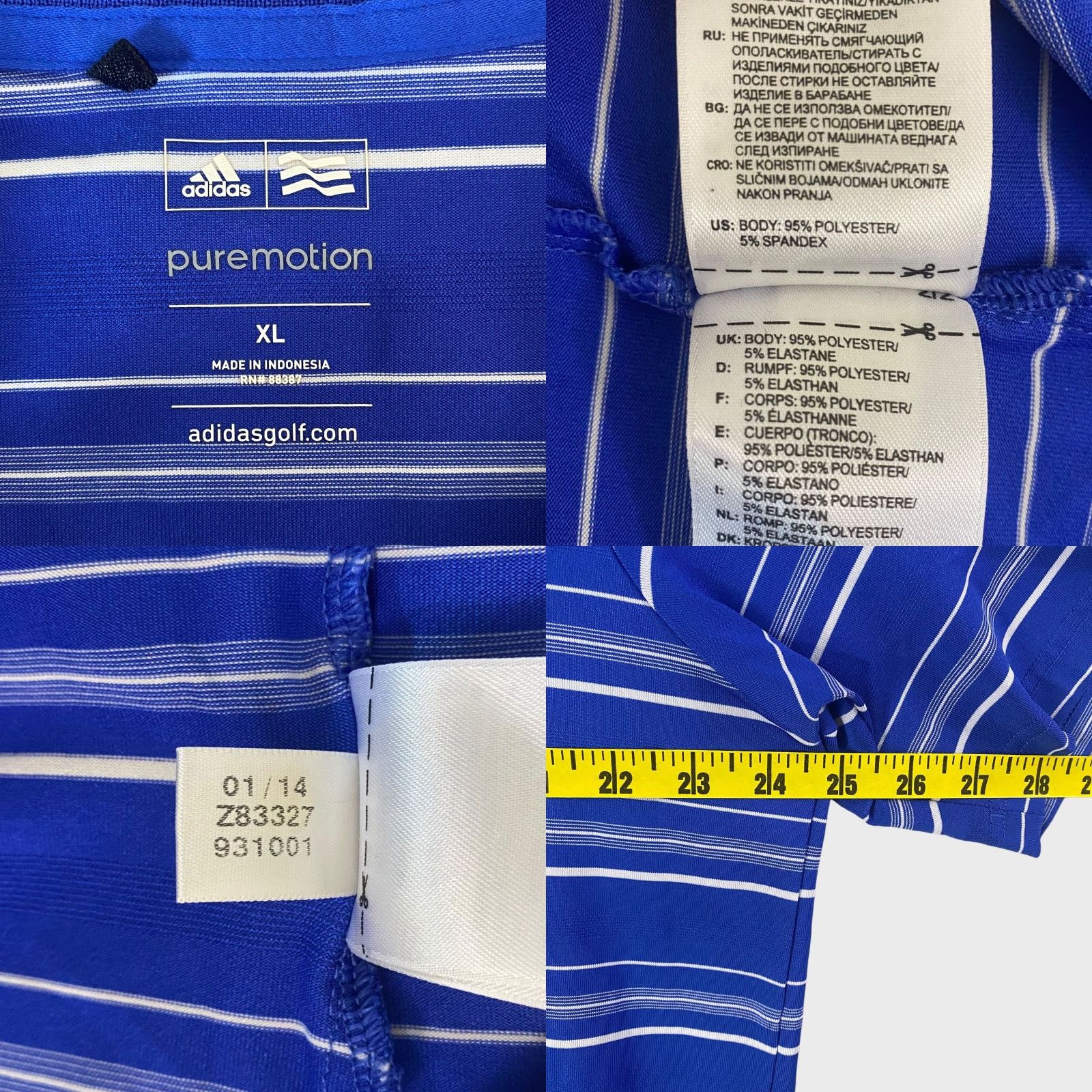 Adidas Adidas Puremotion Polo Golf Shirt Men XL Blue Stripe Stretch Athletic Wear Size US XL / EU 56 / 4 - 8 Thumbnail