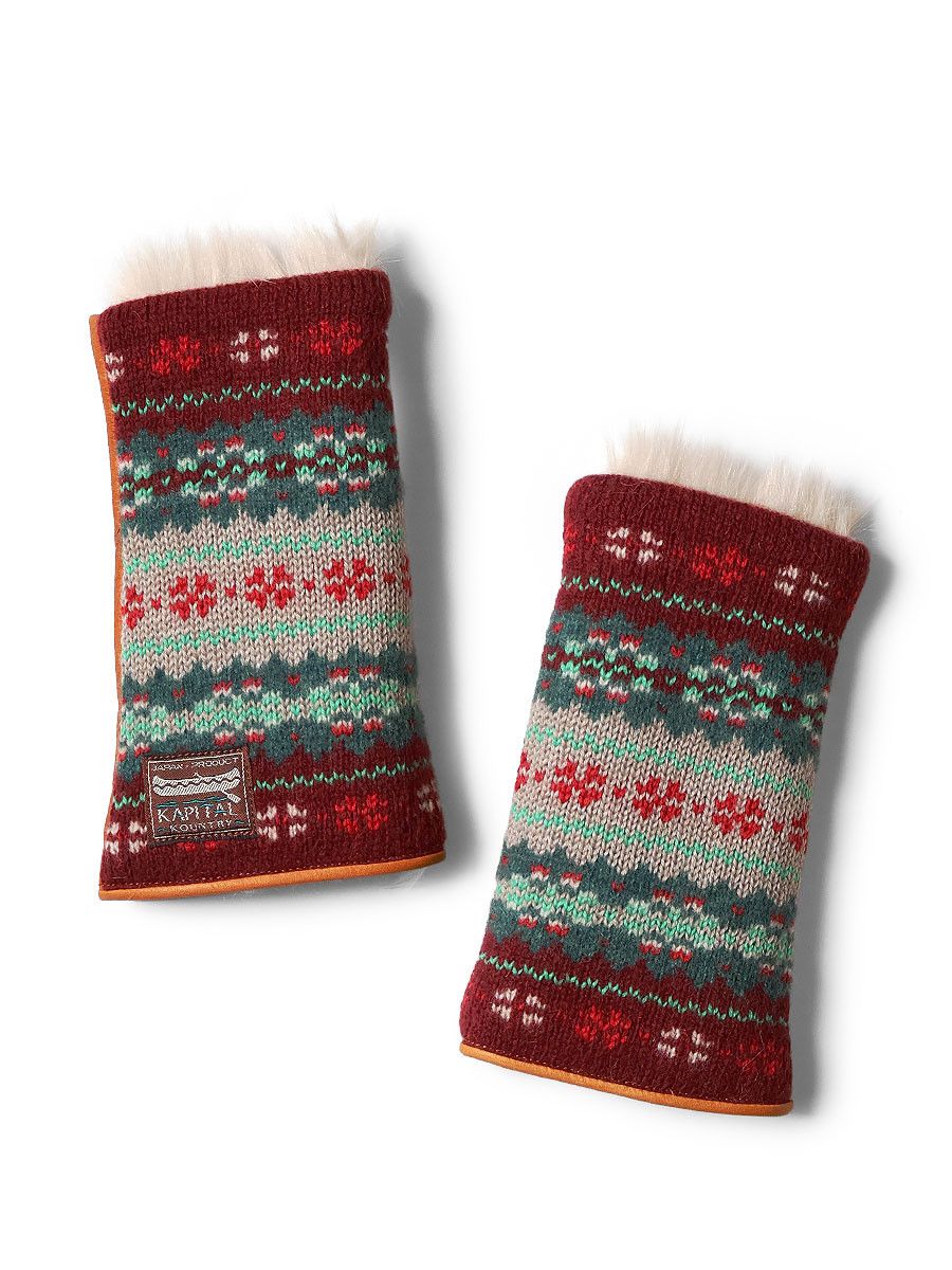 Kapital kapital leather Fair isle grove mittens Size ONE SIZE - 1 Thumbnail