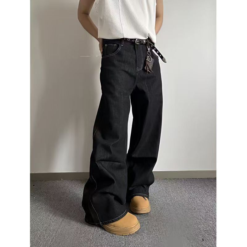 Japanese Brand × Vintage Black loose washed vintage straight wide-leg jeans Size US 32 / EU 48 - 3 Thumbnail