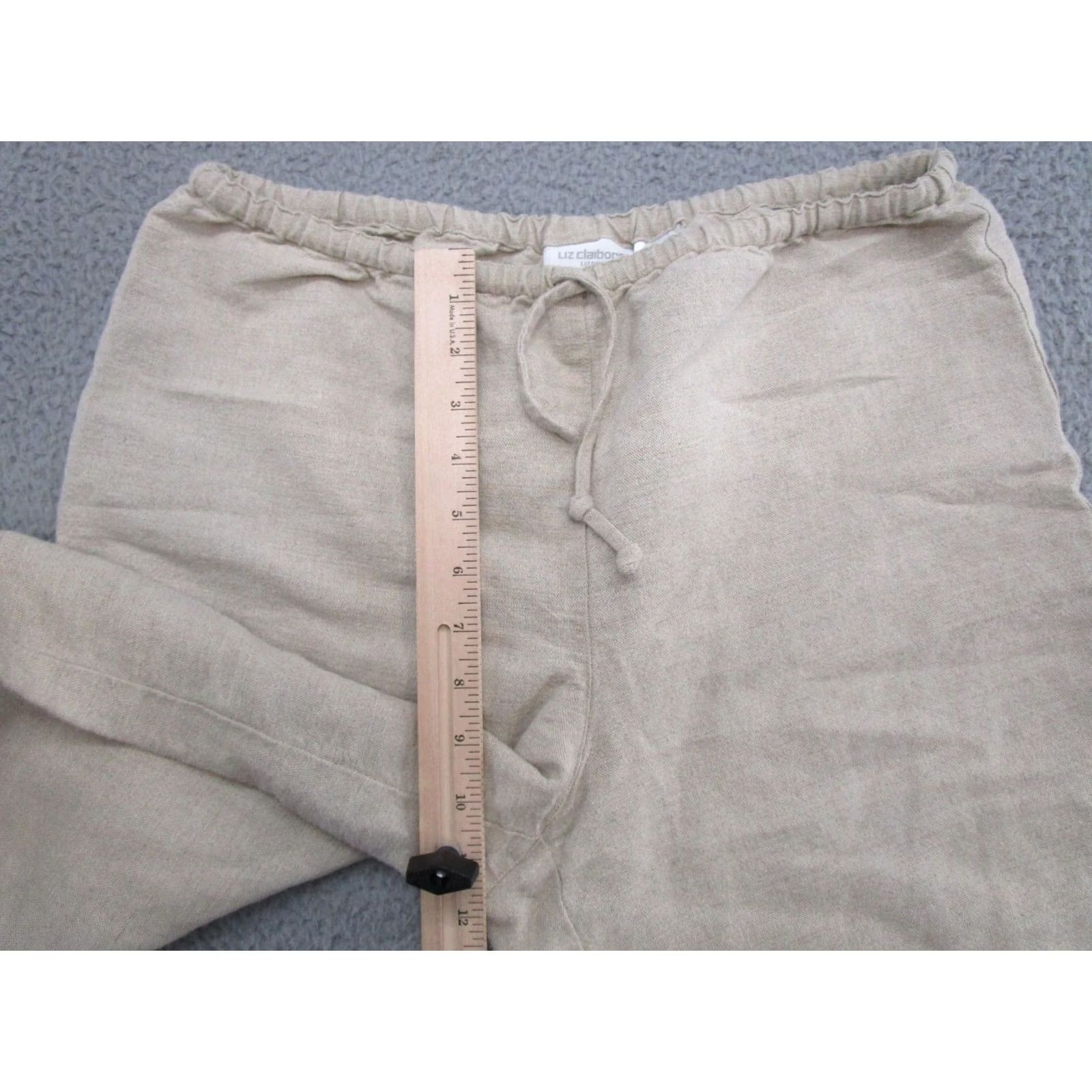 Liz Claiborne Liz Claiborne Beige Linen Blend Elastic Waist Pants Women Size 8 Wide-Leg Casual Travel Chino Size 30" / US 8 / IT 44 - 5 Thumbnail