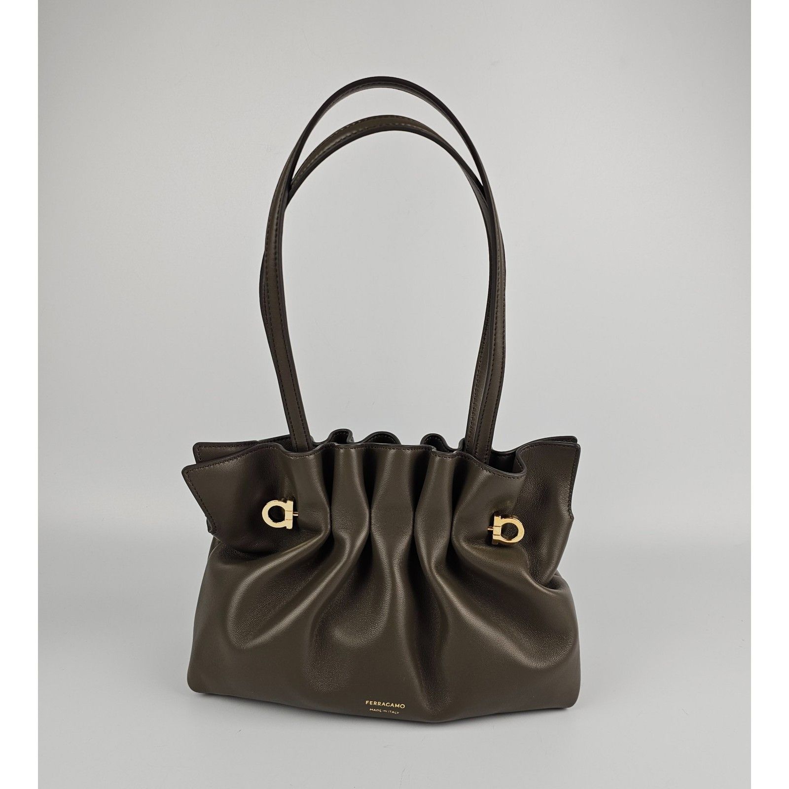 Salvatore Ferragamo FERRAGAMO Concrete Leather Soft Shoulder Bag New & Authentic Size ONE SIZE - 8 Thumbnail