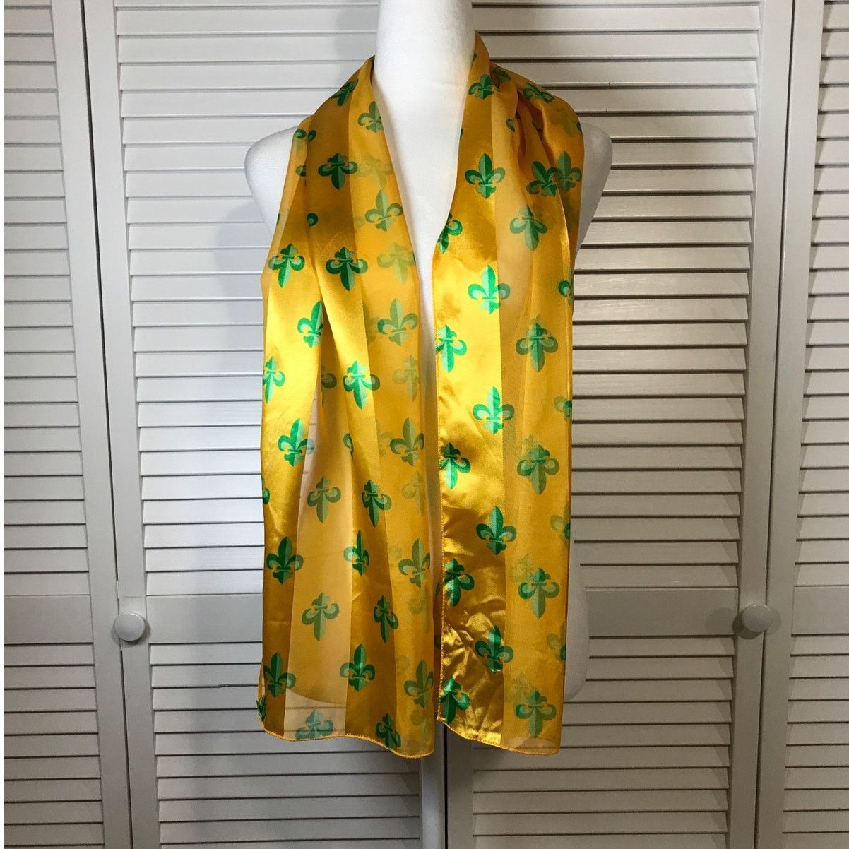Other Fleur De Lis Gold Green Scarf 58" Size ONE SIZE - 1 Thumbnail
