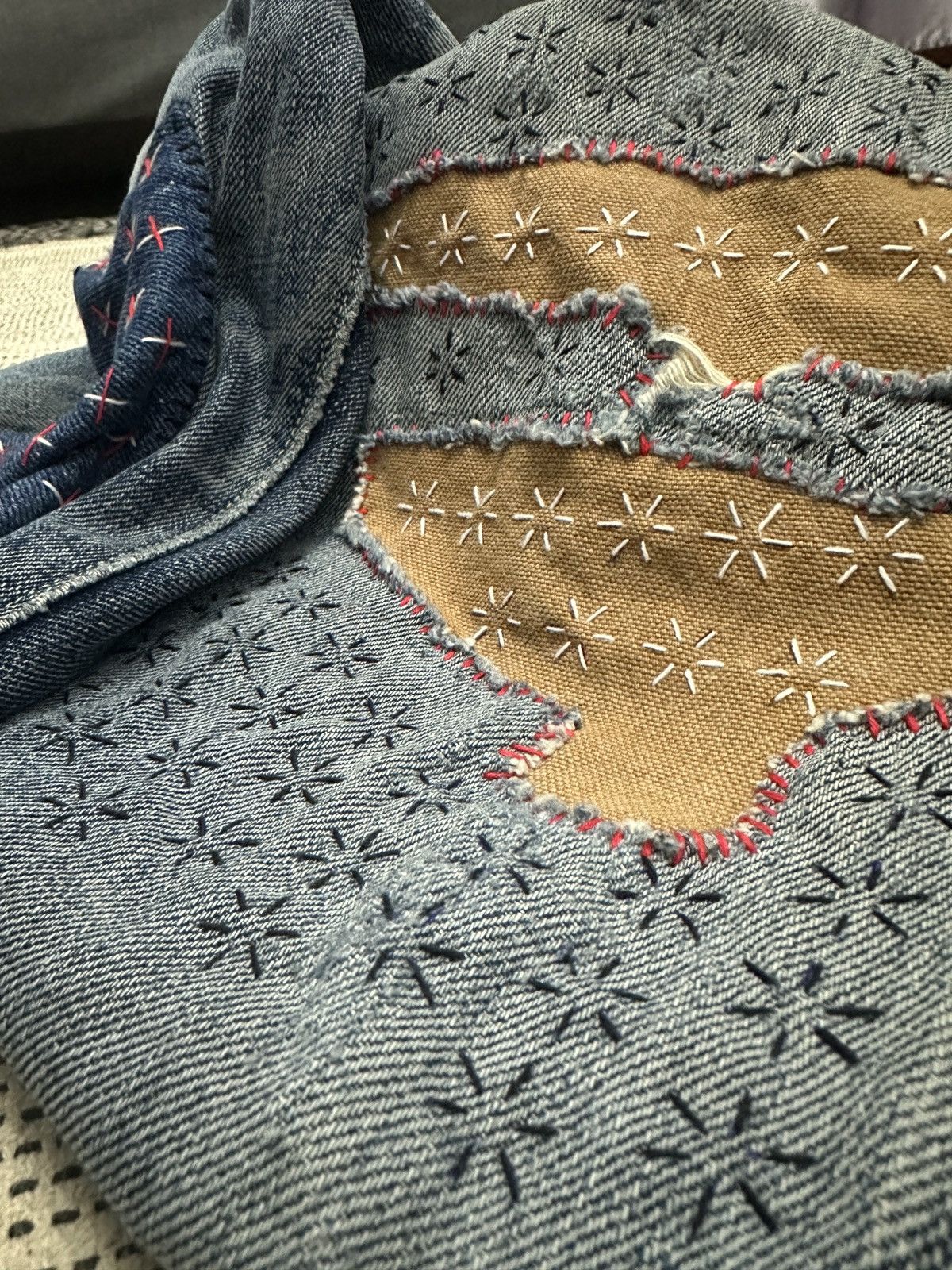Denime 🔥🔥🔥Vintage 90s DENIME SELVEDGE distressed Shashiko Rework Size US 32 / EU 48 - 10 Thumbnail