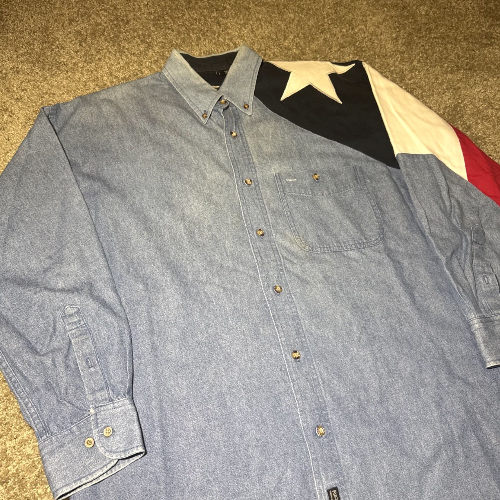 Vintage VINTAGE Rock Point Denim Button-Up Shirt L Men Blue Flag 2006 Texas Authentics Dry Goods Long Sleeve Size US L / EU 52-54 / 3 - 3 Thumbnail