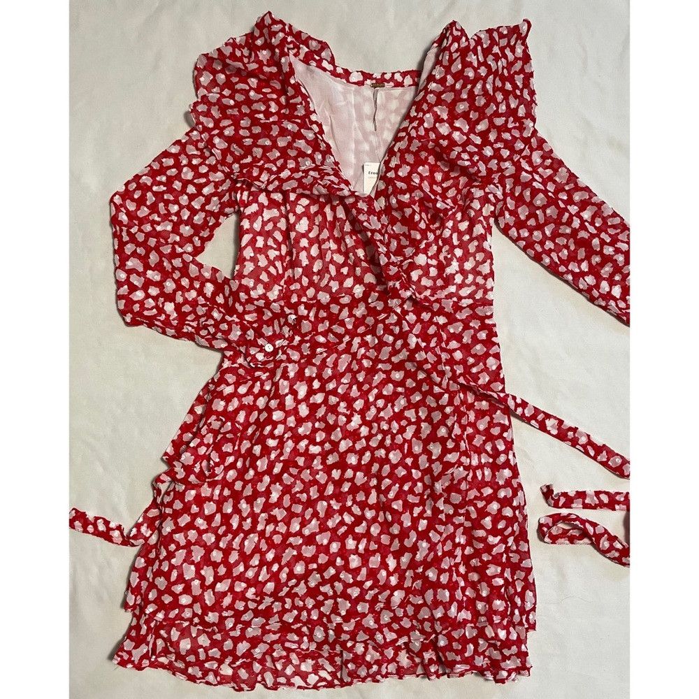 Free People NWT New $148 Free People Frenchie Red White Wrap Dress Size Size XS / US 0-2 / IT 36-38 - 6 Thumbnail