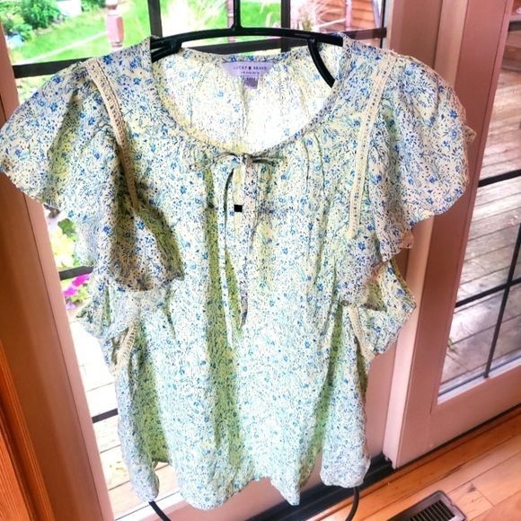 Lucky Brand Lucky Brand Yellow Blue Floral Smock Short Sleeve Sz. M Top Size M / US 6-8 / IT 42-44 - 1 Thumbnail
