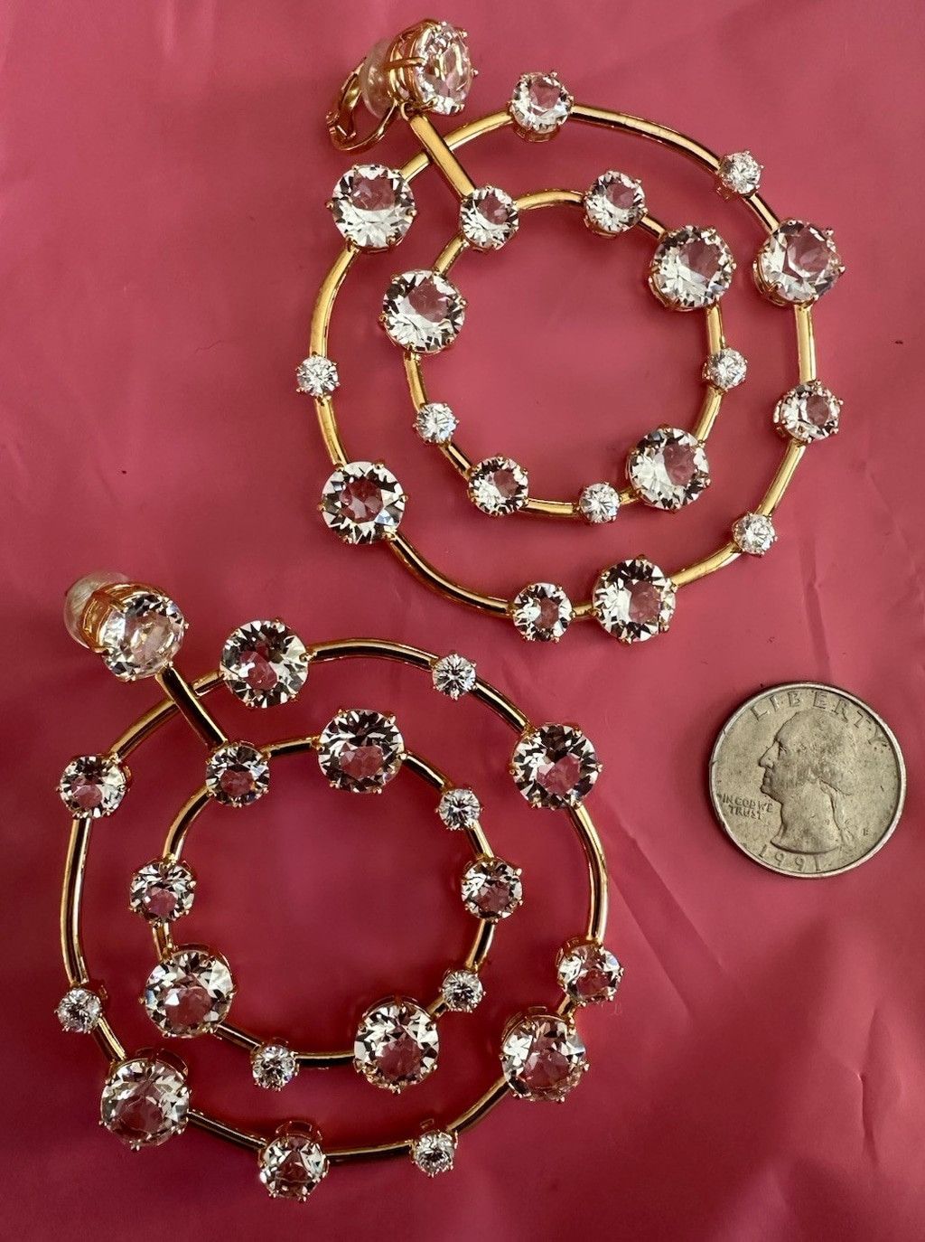 Swarovski Swarovski Signed Large Dangle Circles ClipOn Crystal Earring Size ONE SIZE - 2 Thumbnail