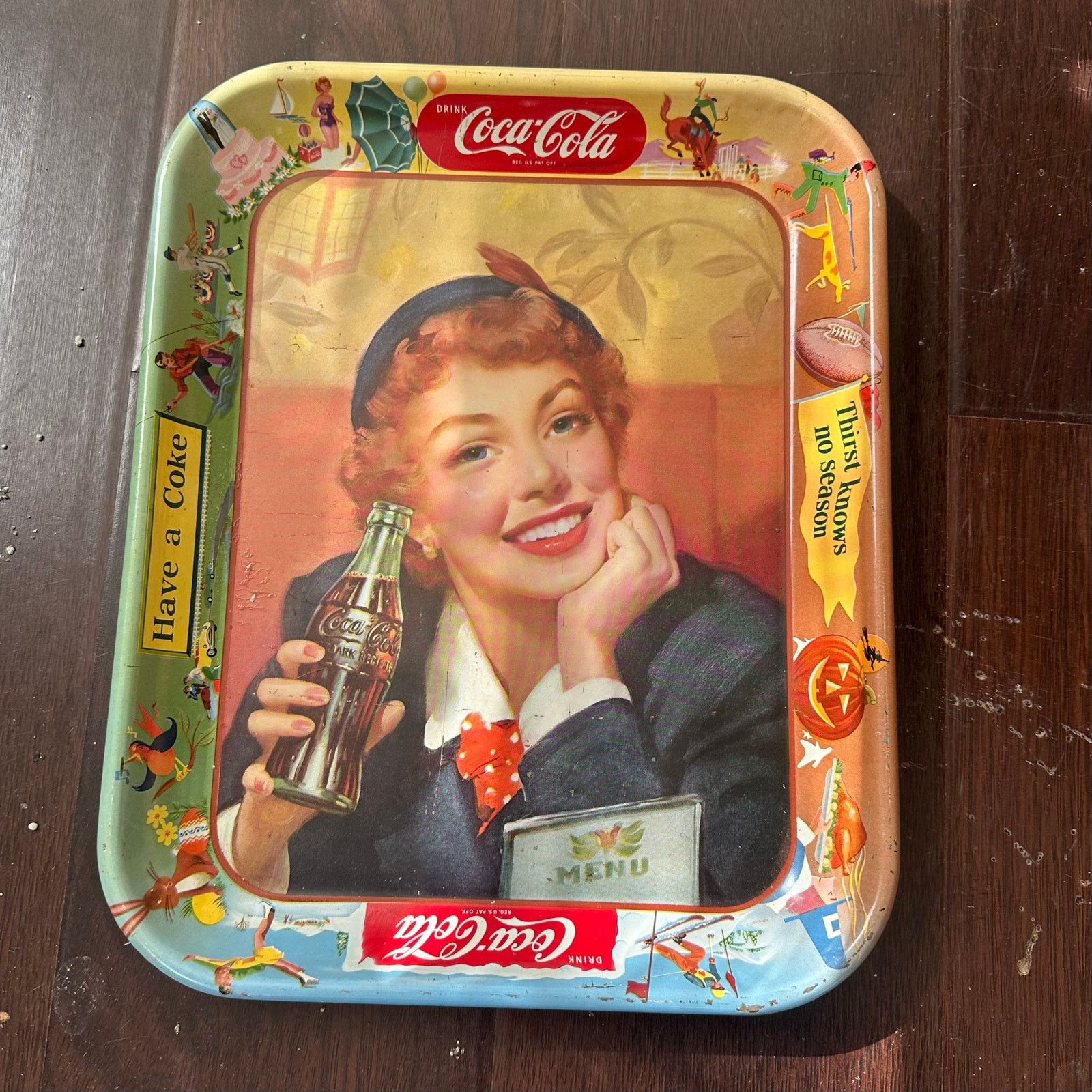 Coca Cola Thirst knows no season 1950s Coca Cola metal tray 10.5x13.5 Size ONE SIZE - 1 Preview