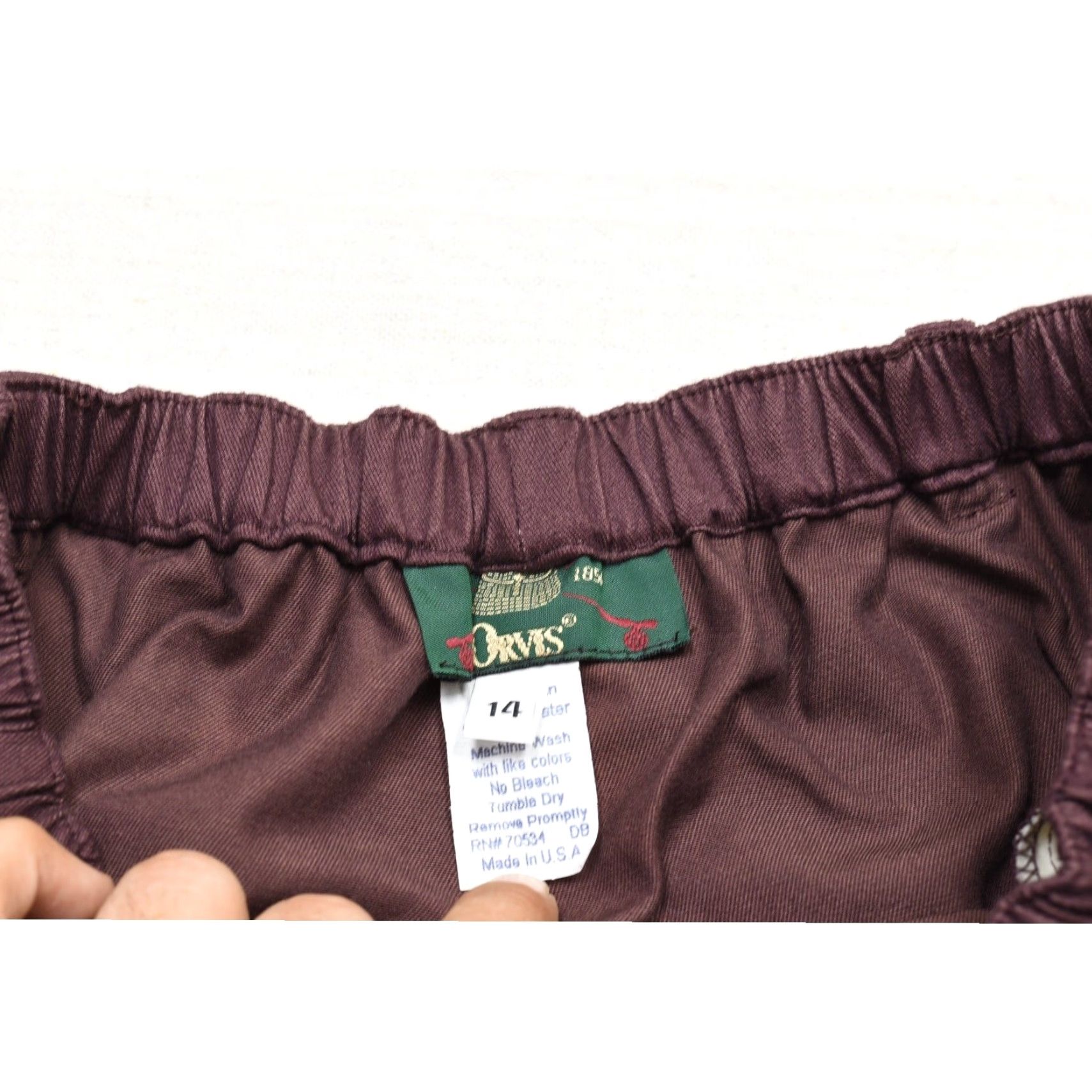 Orvis Orvis Pants Women's Cotton Elastic Waist Pull-On Burgundy Casual Sz 14 Dress Pants Straight Front Flat Front Size 36" / US 14 / IT 50 - 8 Thumbnail