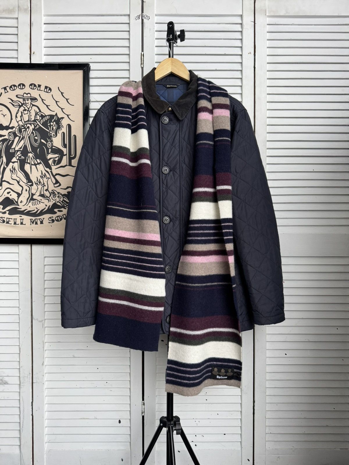 Barbour Barbour Striped Scarf Lambswool Navy Burgundy Long Size ONE SIZE - 1 Thumbnail
