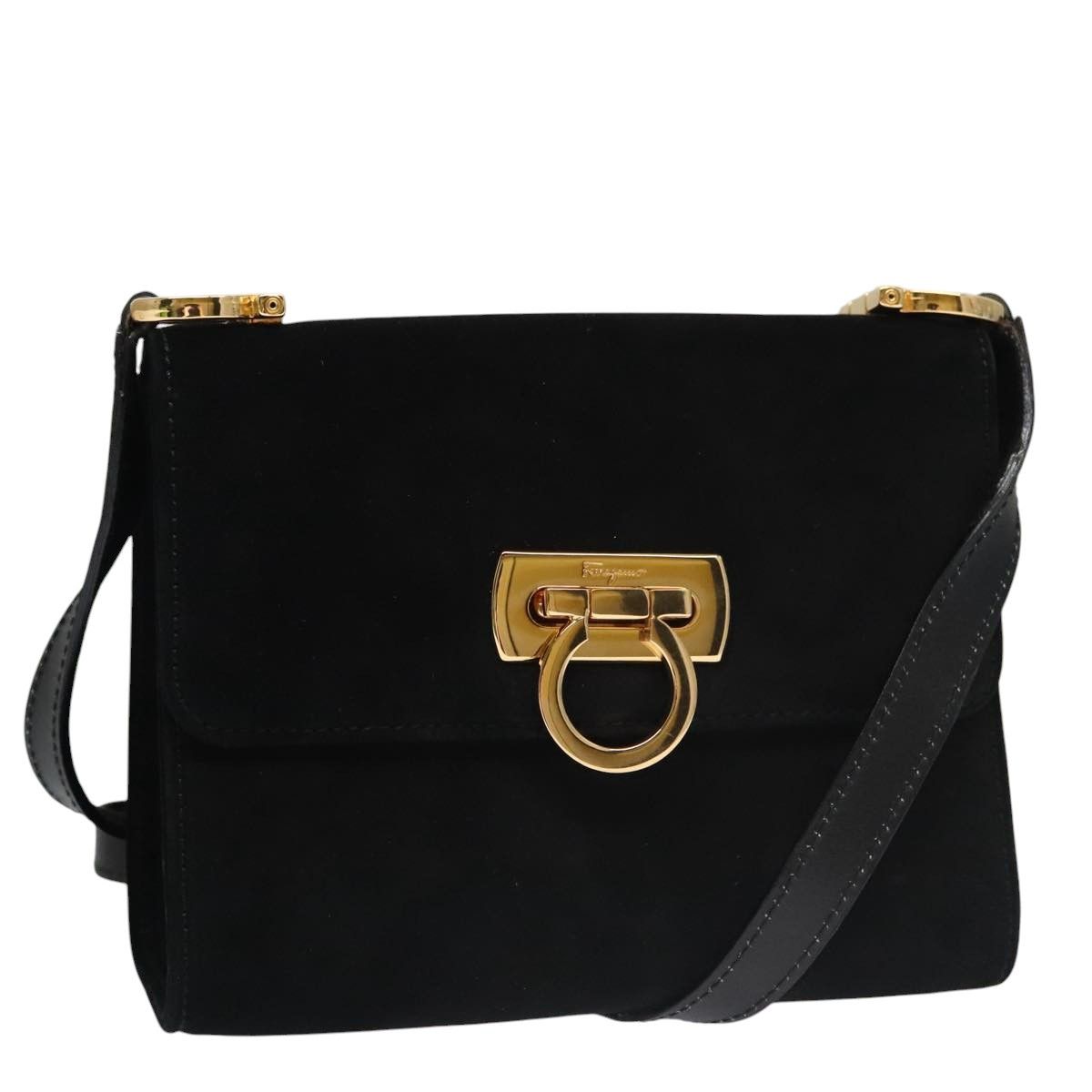 Salvatore Ferragamo Gancini Black Suede Shoulder Bag (Pre-Owned) Size ONE SIZE - 1 Thumbnail