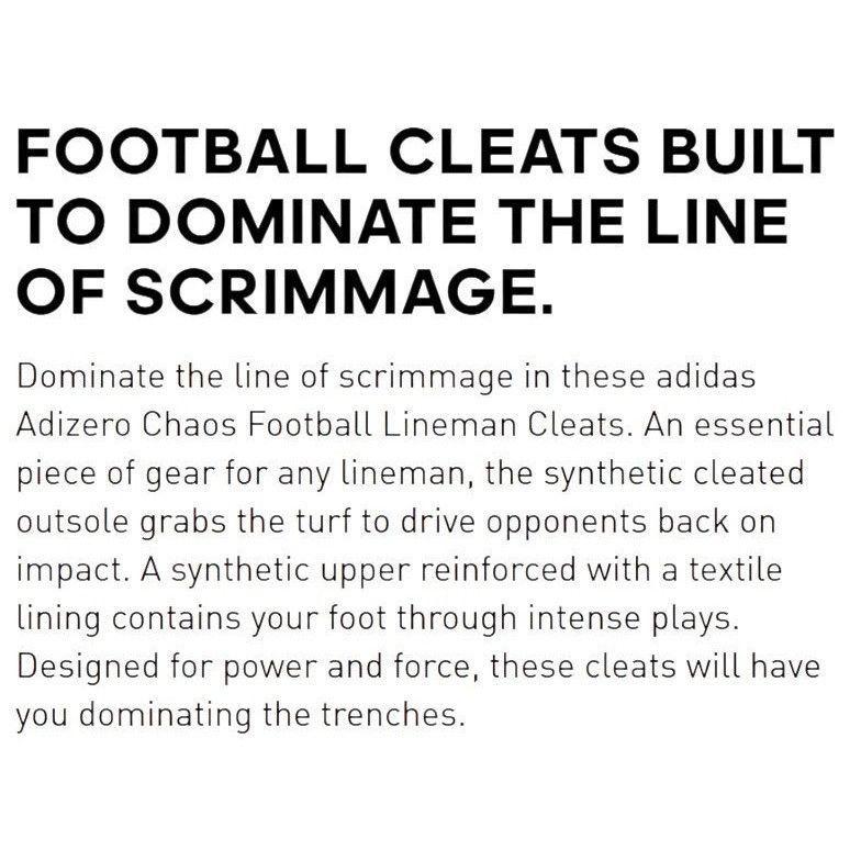Adidas Adizero Chaos Football Linemen Cleats Core Black/White Shoes Size US 12 / EU 45 - 12 Thumbnail