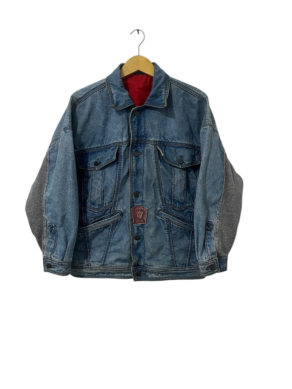 5351 POUR LES HOMMES Two-Tone Indigo Denim Jacket Gray Sleeve Panels & Red Lining Size US L / EU 52-54 / 3 - 1 Thumbnail