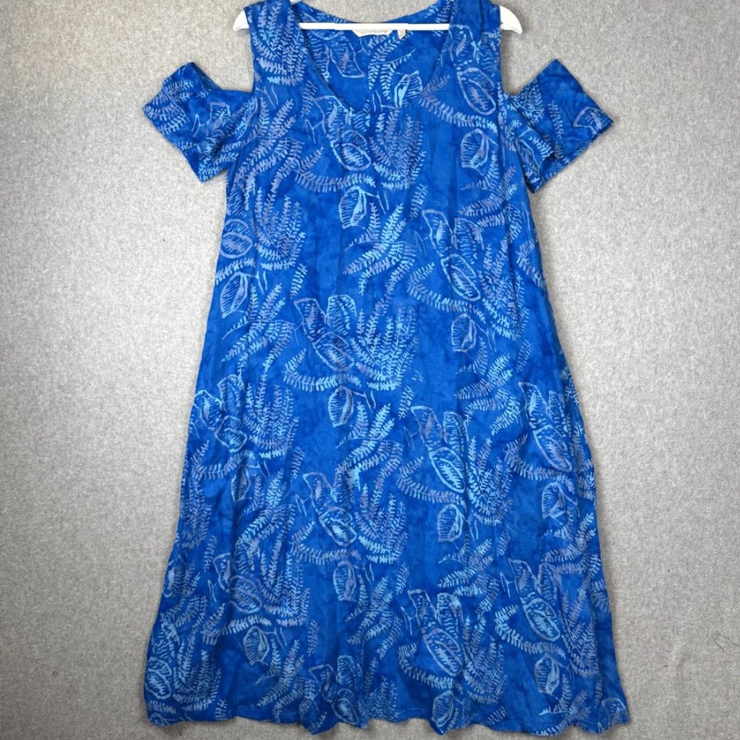 Soft Surroundings Soft Surroundings Dress Womens Medium Blue Batik Floral Cold Shoulder Knee Length A-Line Shirt? Size M / US 6-8 / IT 42-44 - 2 Thumbnail