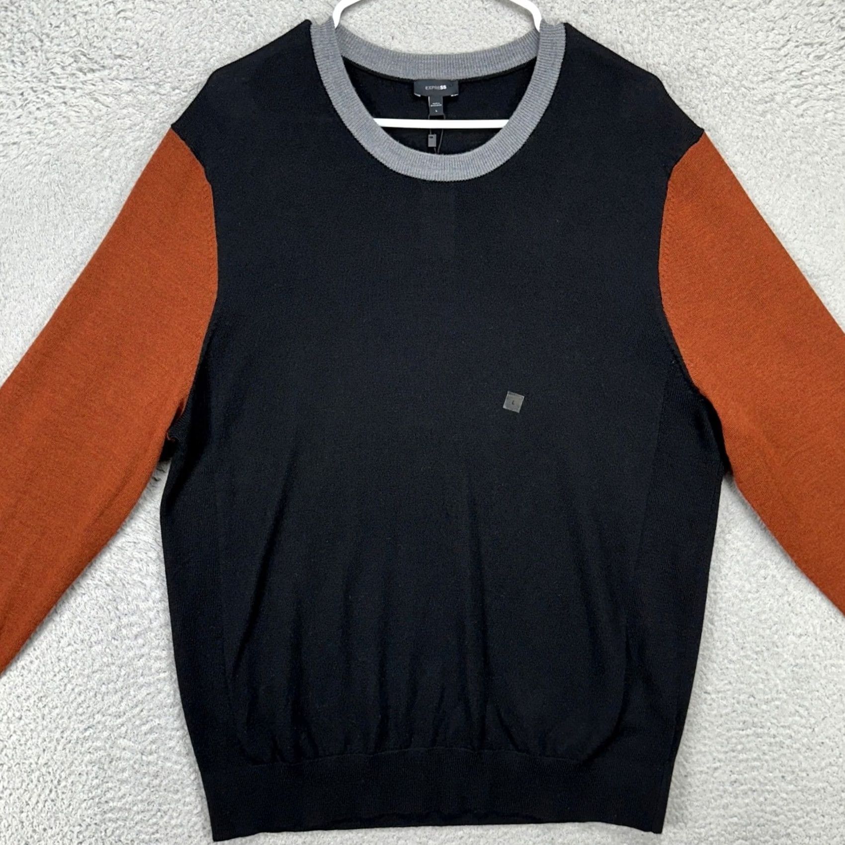 Express Express Men Crewneck Sweater Large Black Brown Merino Wool Pullover NEW Size US L / EU 52-54 / 3 - 3 Thumbnail