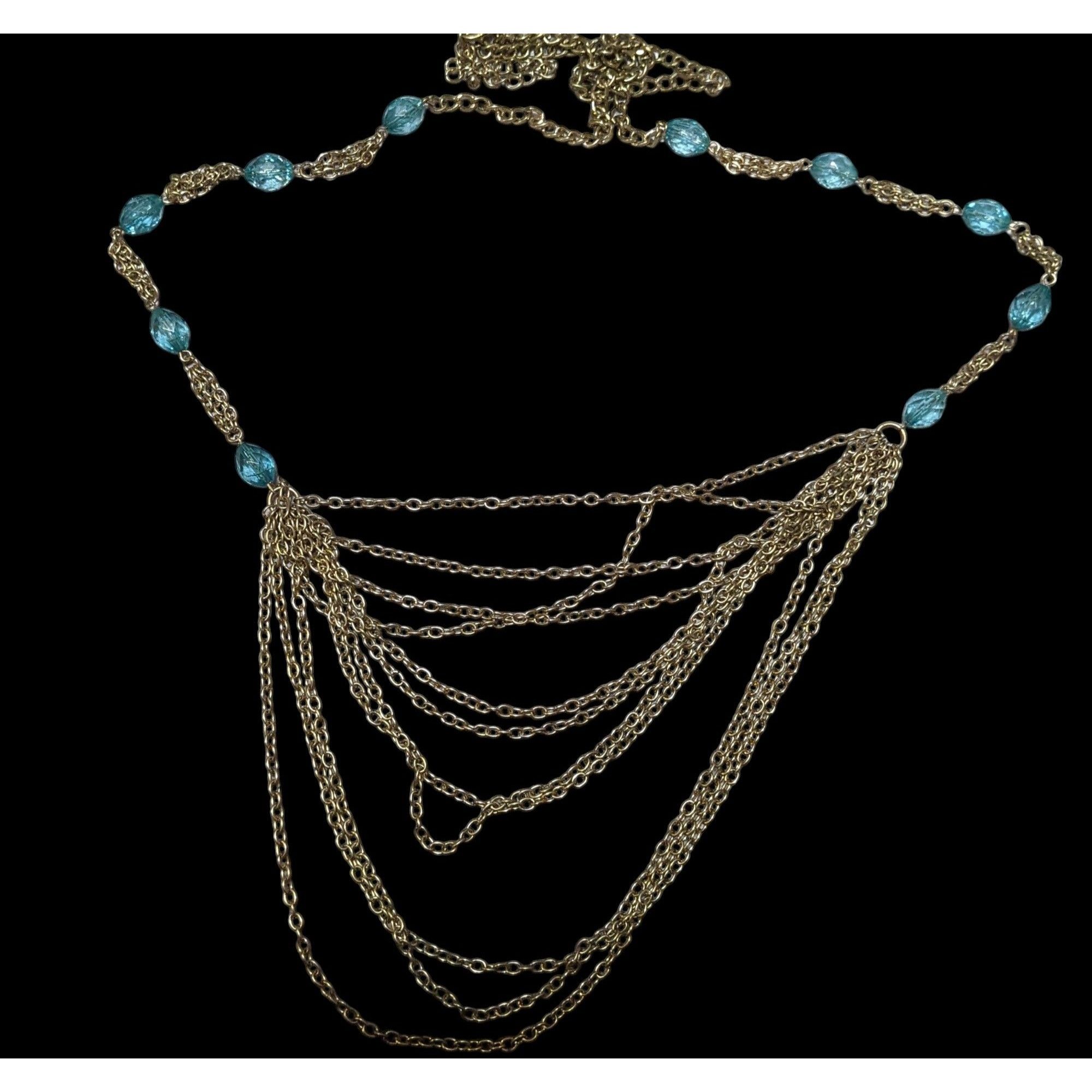 Other Layered Gold Tone Glam Necklace With Blue Beaded Accents Size ONE SIZE - 2 Thumbnail