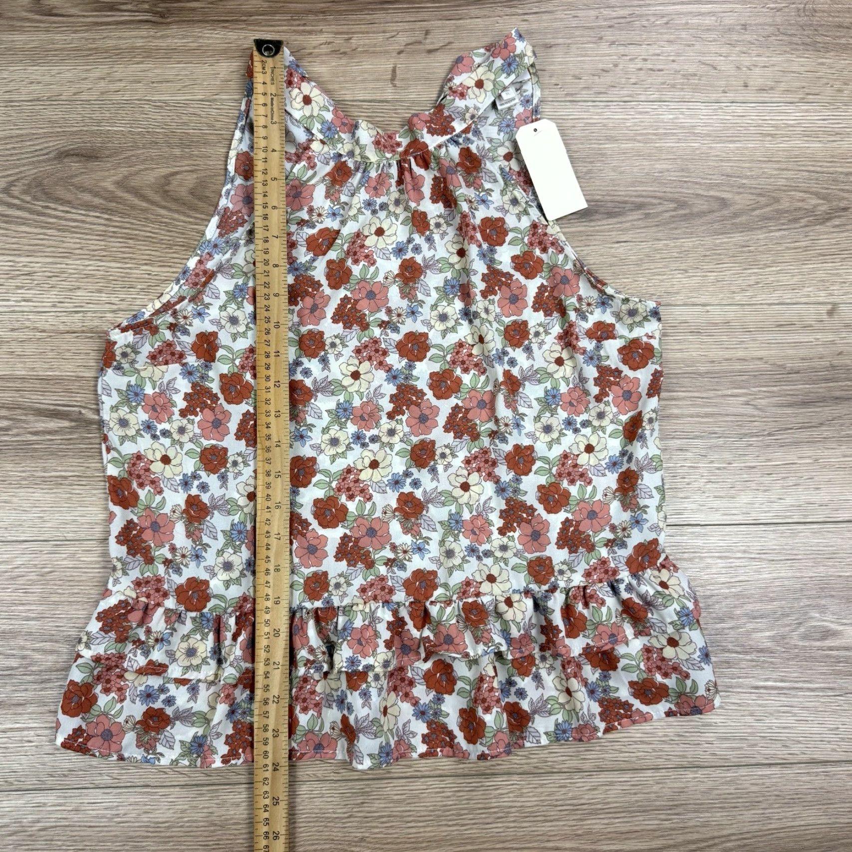 Vintage Monteau Blouse Women's XL Beige Floral Dusty Rose Halter Sleeveless Top NWT Size XL / US 12-14 / IT 48-50 - 6 Thumbnail