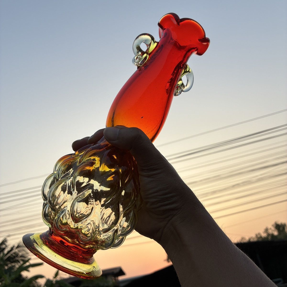 Other Vintage Amberina Glass Vase Applied Clear Mid Century Size ONE SIZE - 9 Thumbnail