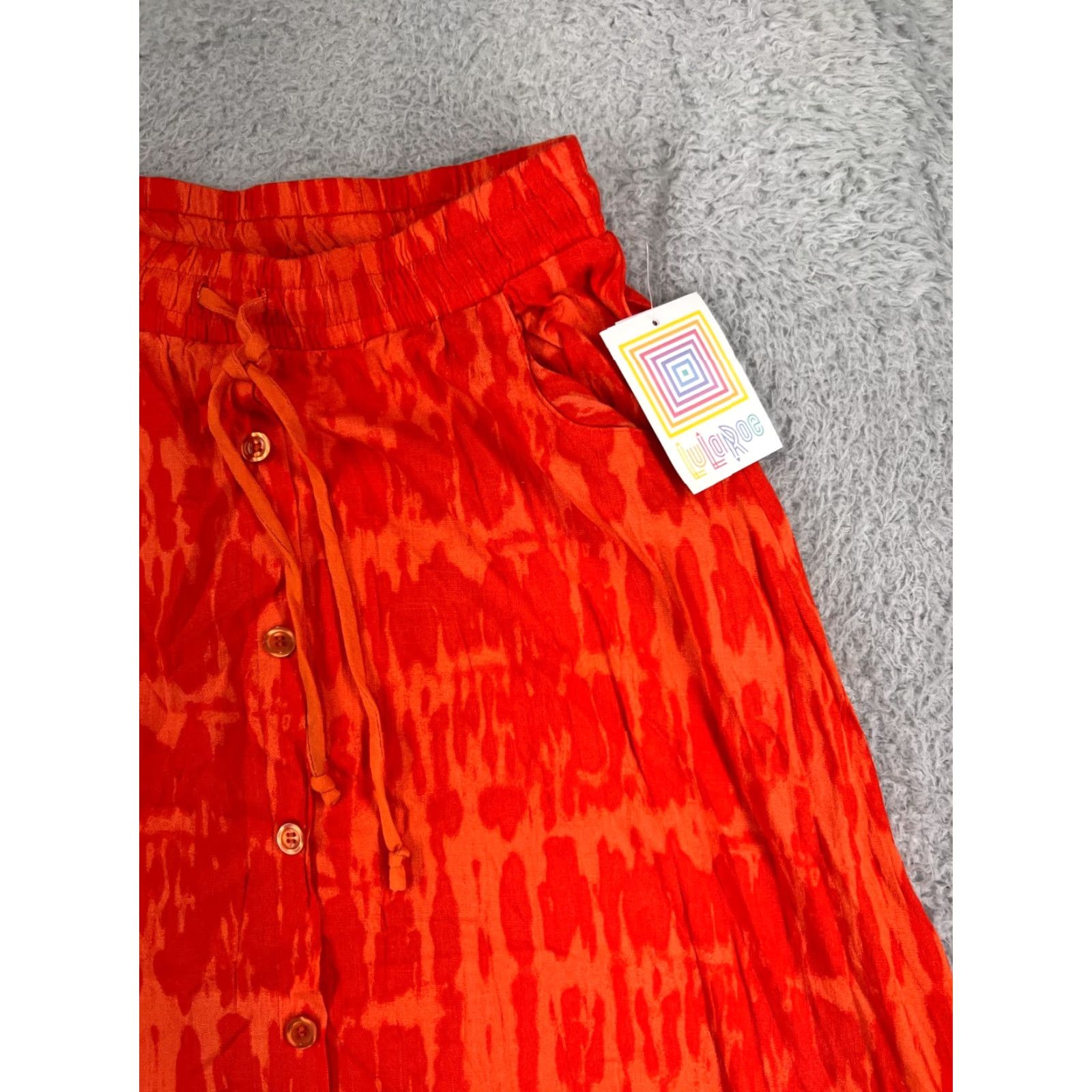 Vintage LuLaRoe Skirt Women Small Orange Striped Rayon Blend Casual Drawstring Pocket Long Womens Size 28" / US 6 / IT 42 - 5 Thumbnail