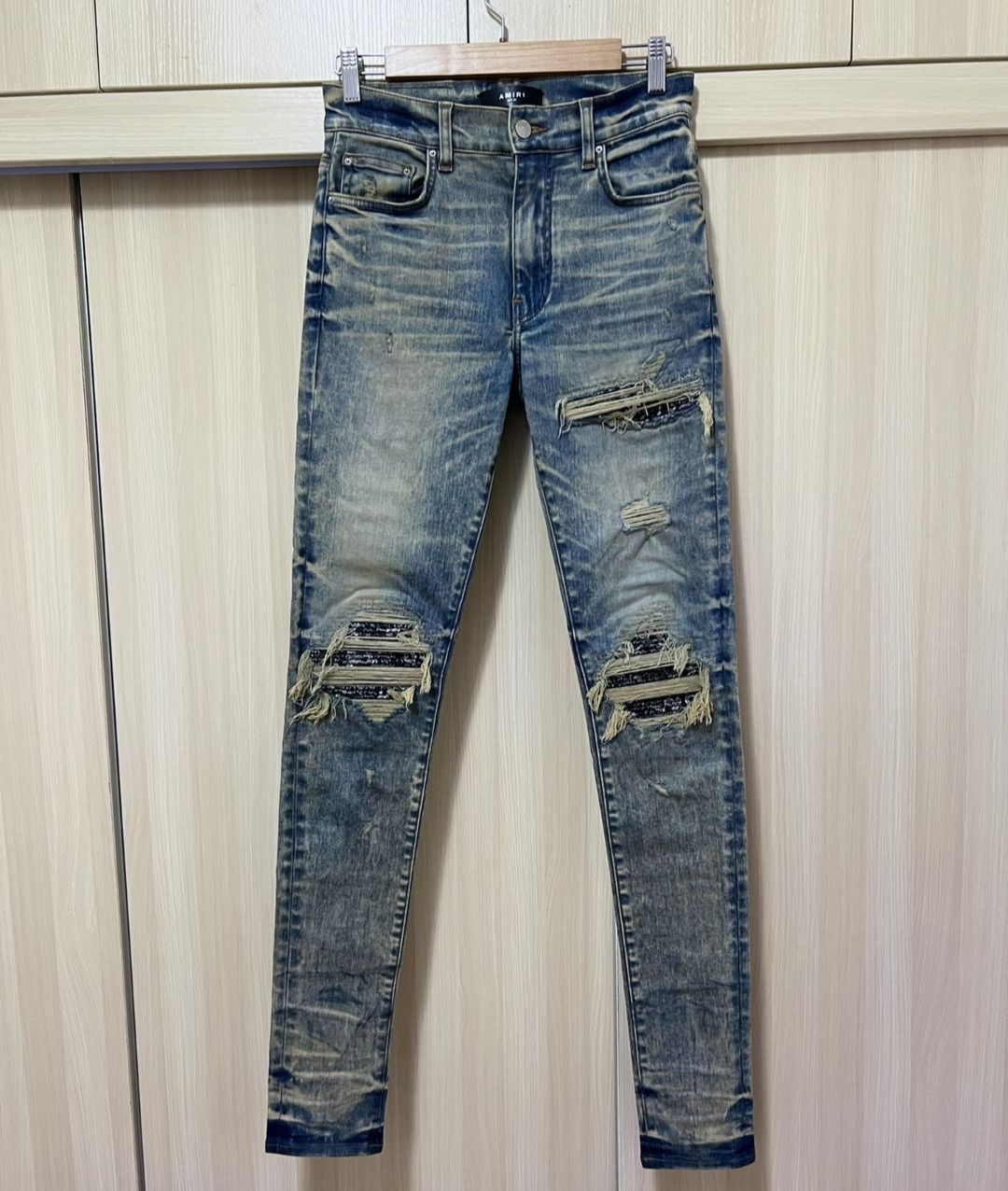 Amiri 18FW Cashew flower patchwork blue jeans-2506