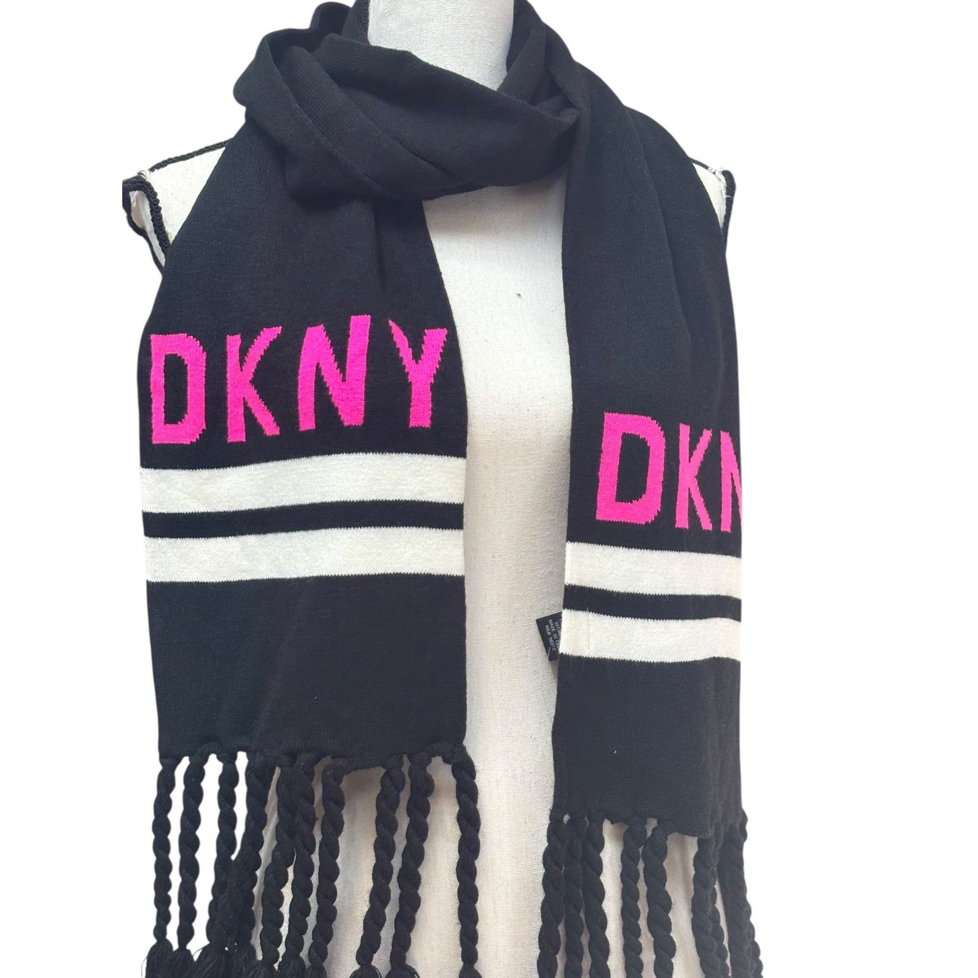 DKNY DKNY Logo Stadium Scarf With Tassel Fringe, Neon Pink, 8-1/2 Size ONE SIZE - 3 Thumbnail