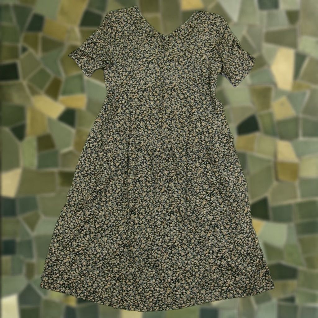 Vintage Robbie B Designs Green Black Floral Sheath Shift Tunic Sun Dress Women Size 6 Size M / US 6-8 / IT 42-44 - 1 Thumbnail