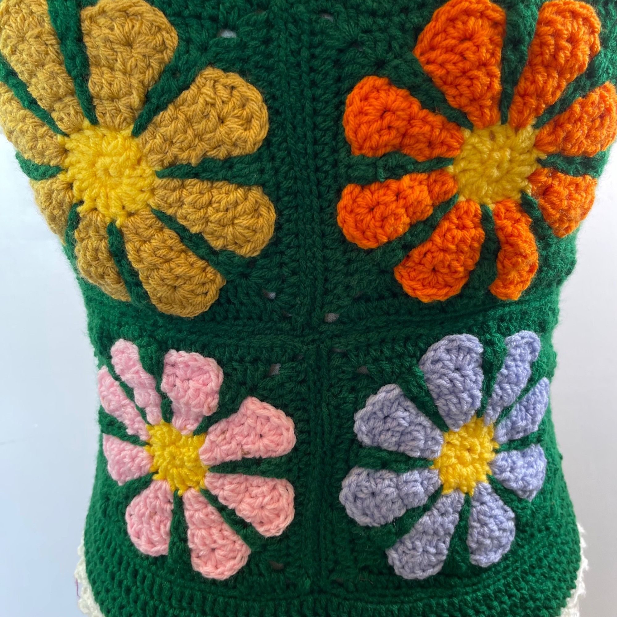 Handmade Crochet Vest Tank Top Retro 70's Hippie Flower Power Rib Tic Size ONE SIZE - 3 Thumbnail