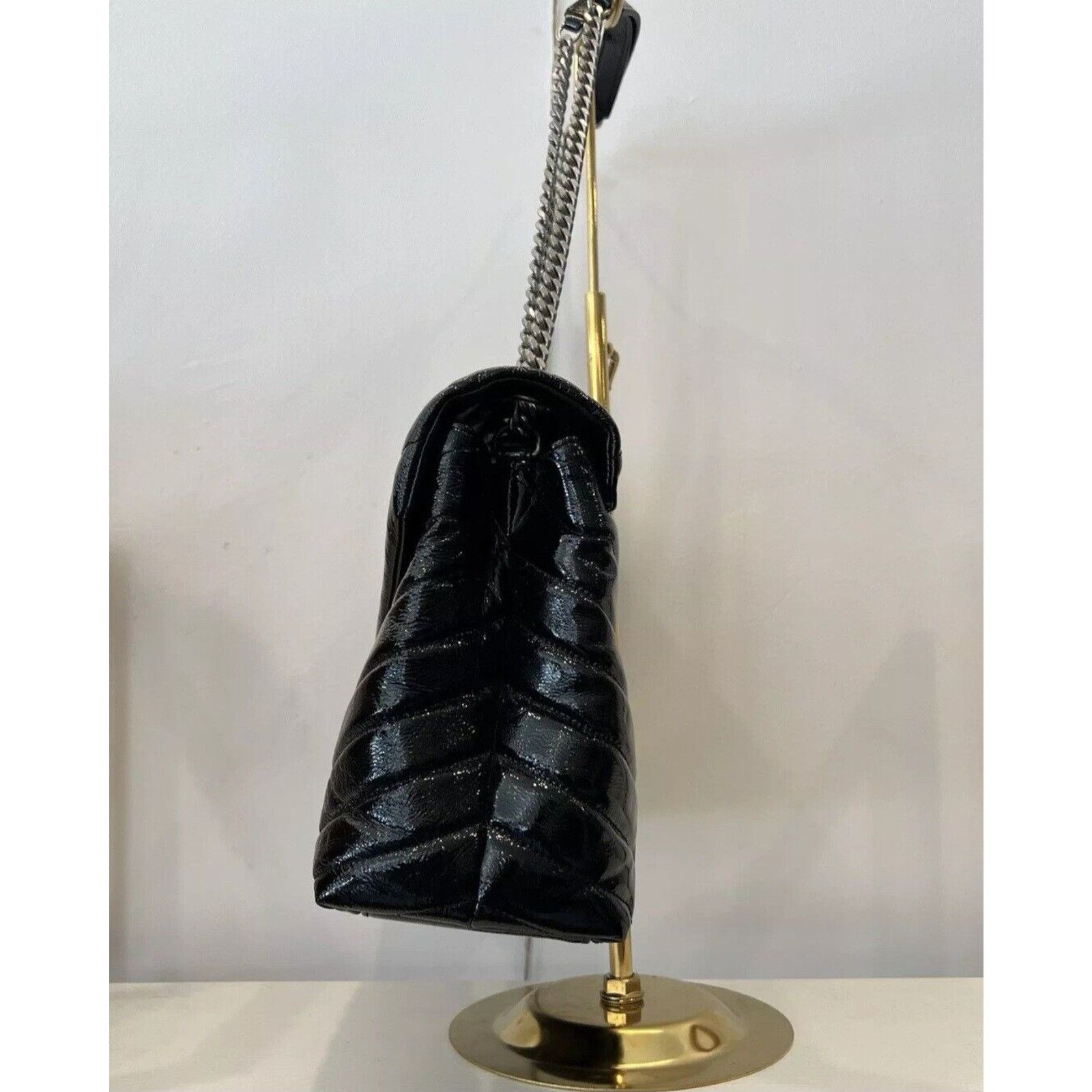 Saint Laurent Paris YSL Black Patent Leather Quilted Patent Loulou Quilted Bag Size ONE SIZE - 4 Thumbnail