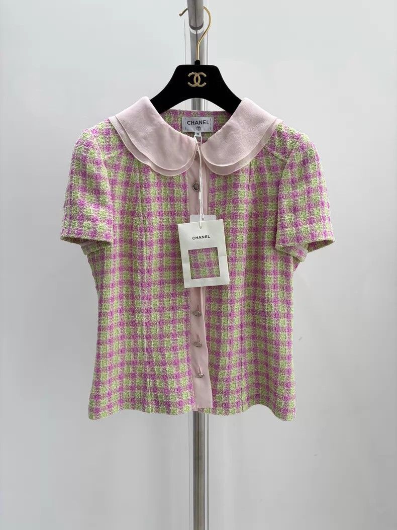 Chanel Chanel Pink plaid doll collar short-sleeved top Size XS / US 0-2 / IT 36-38 - 1 Thumbnail
