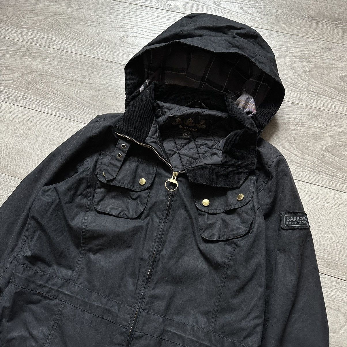 Barbour International Parka Wax Cotton Jacket Womens Size:14