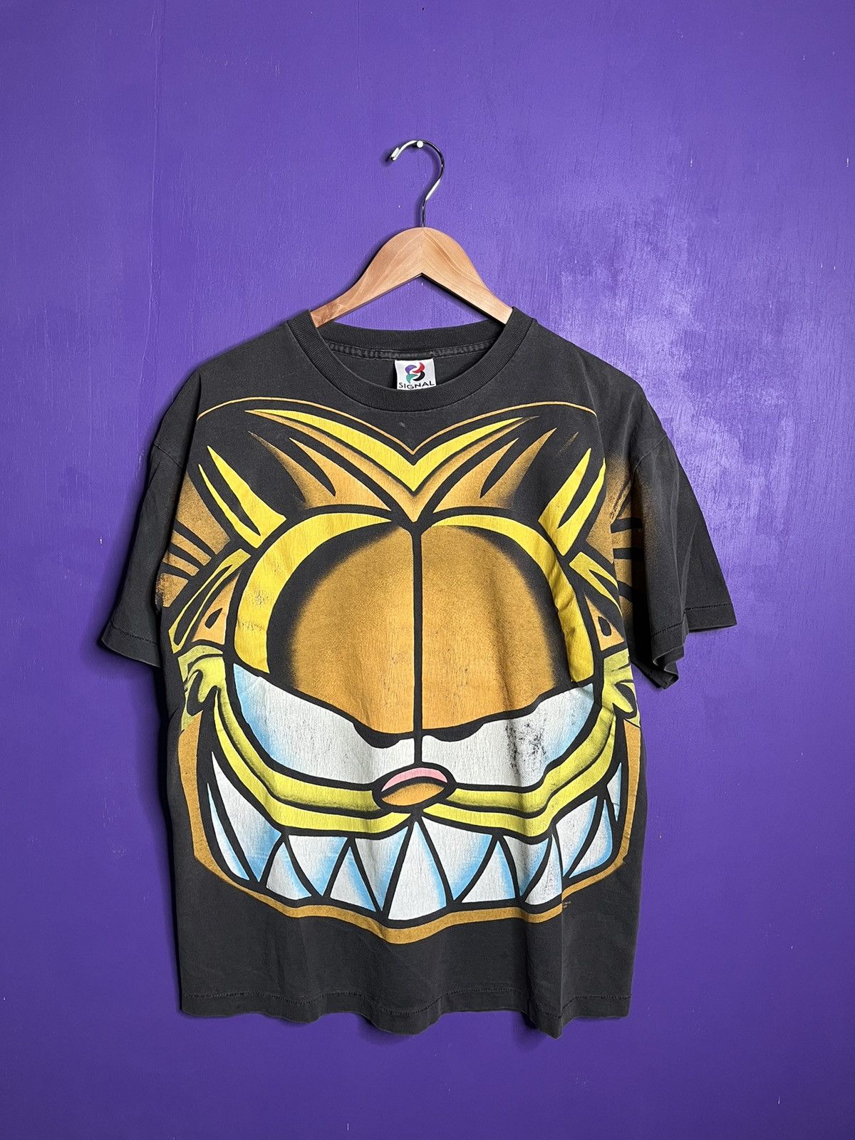 image of Vintage 90's Signal Artwear Garfield Aop T-Shirt in Black, Men's (Size Large)