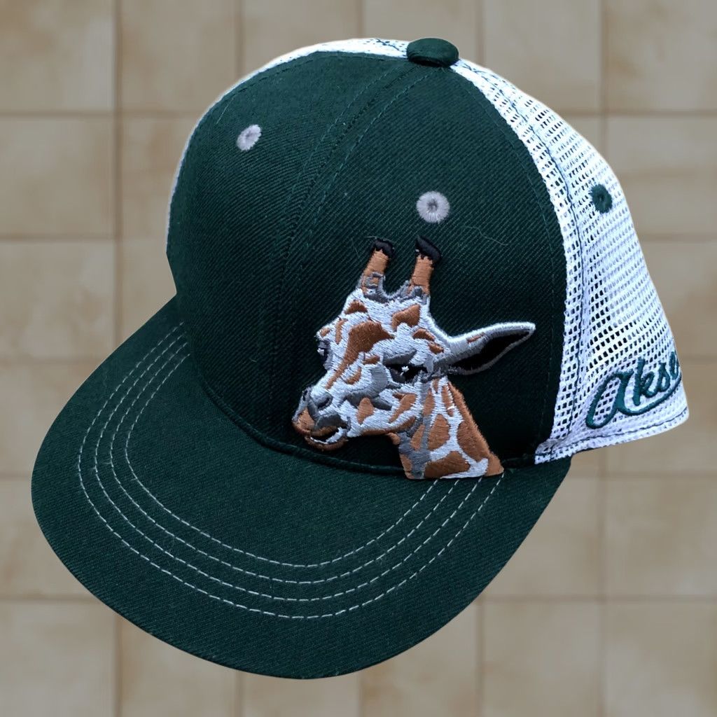 Vintage AKSELS Trucker Hat One Size Green Wool Blend Giraffe Snapback Cap Men's Size ONE SIZE - 1 Thumbnail