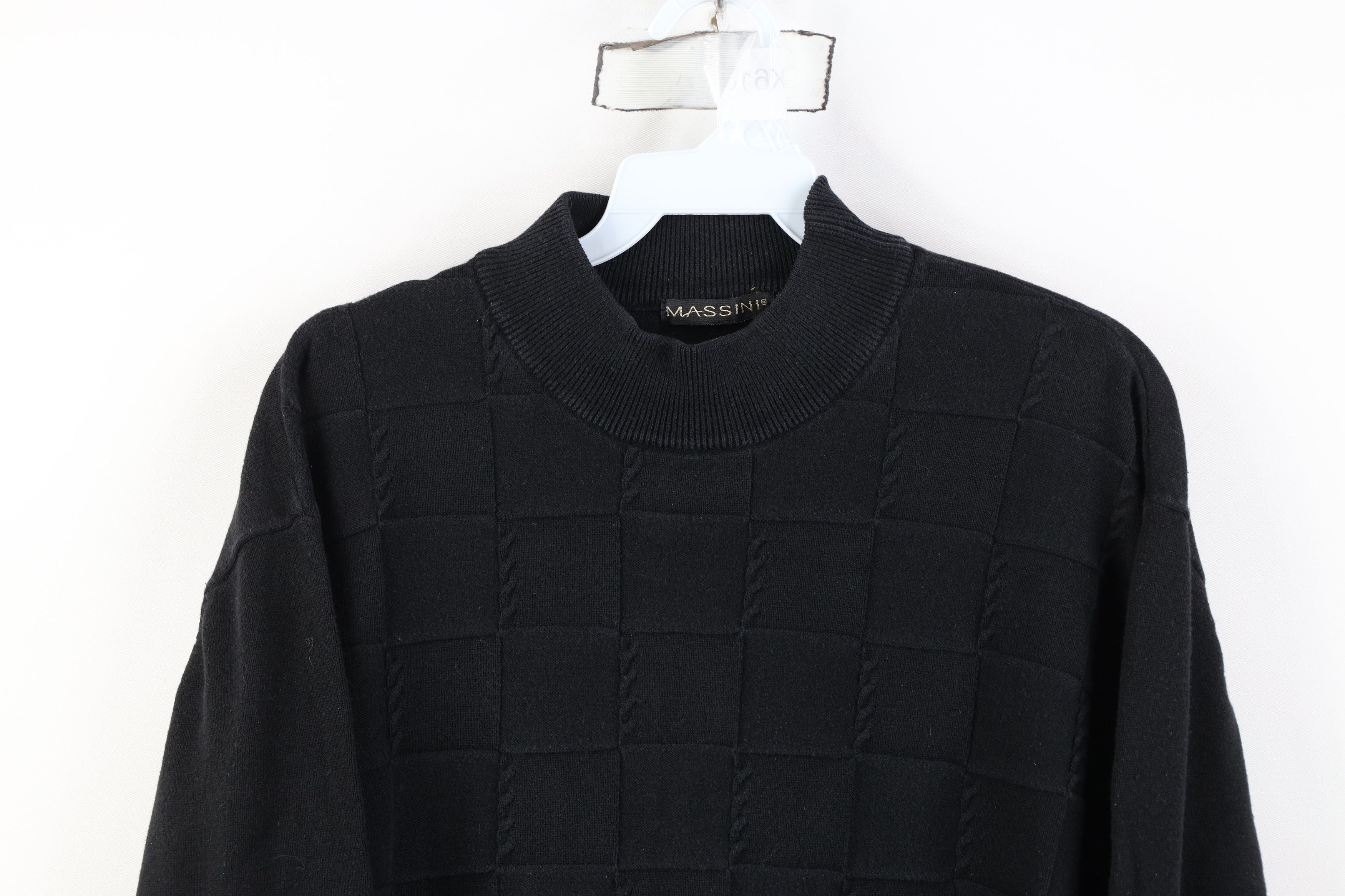 Vintage Vintage 90s Streetwear Cable Knit Mock Neck Sweater Black Size US XL / EU 56 / 4 - 2 Thumbnail