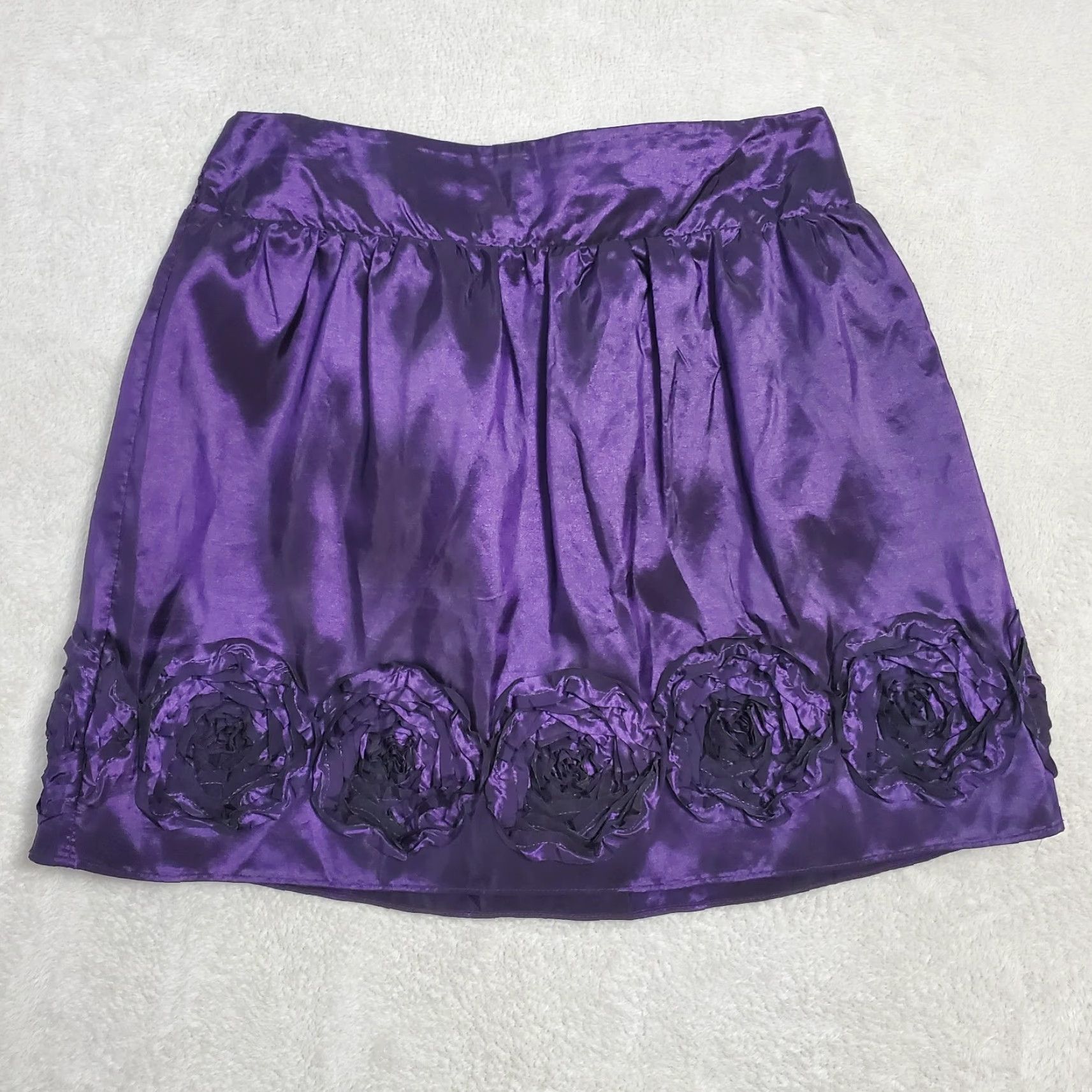 Vintage VINTAGE Iz Byer Whimsigoth Fairy Mini Skirt Women L Purple Iridescent Rosettes Pull On Witchy Skirt Size 36" / US 14 / IT 50 - 2 Thumbnail
